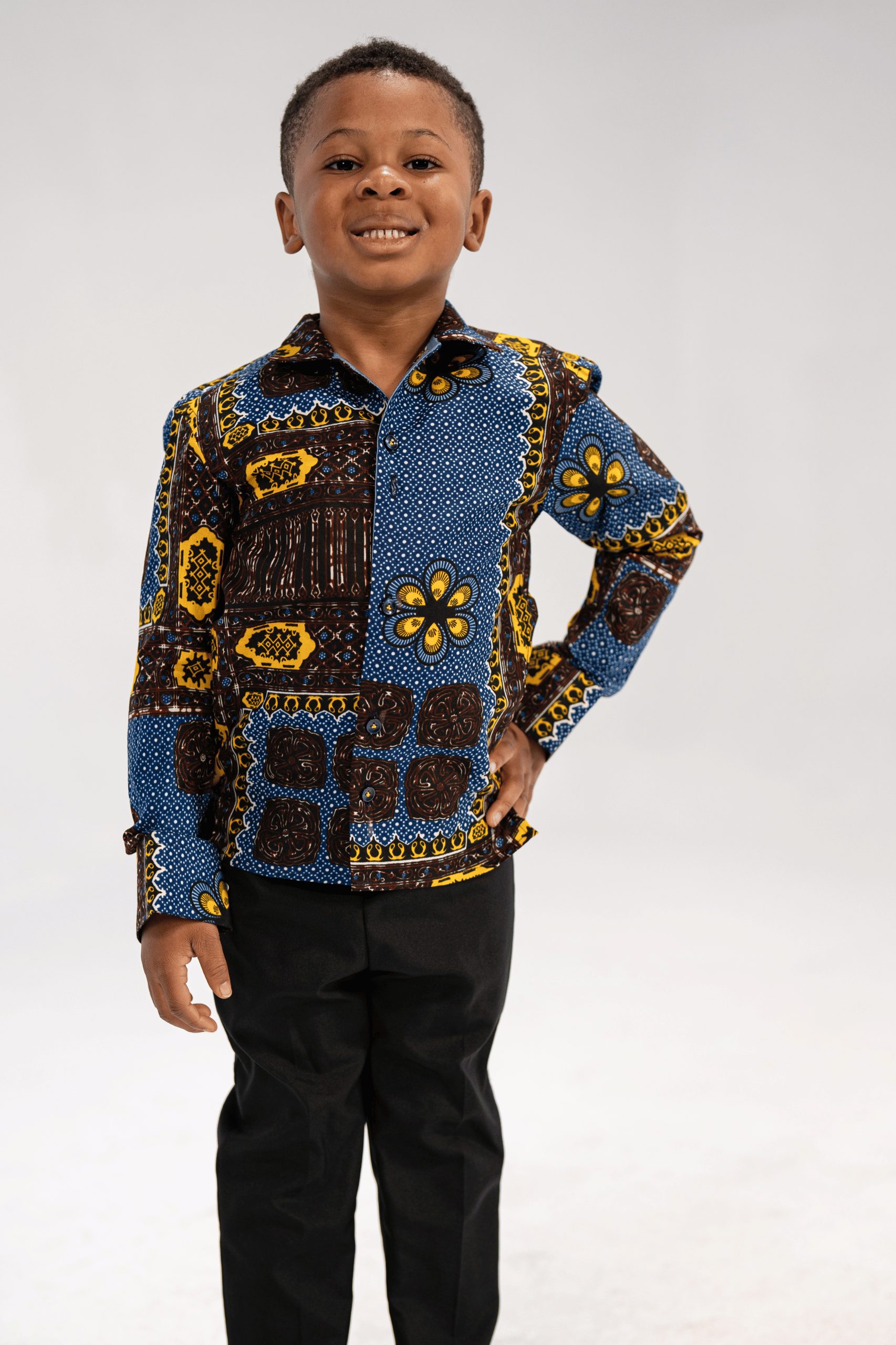Anozie Elegance Kid's African Print Shirt (Blue Multipattern)