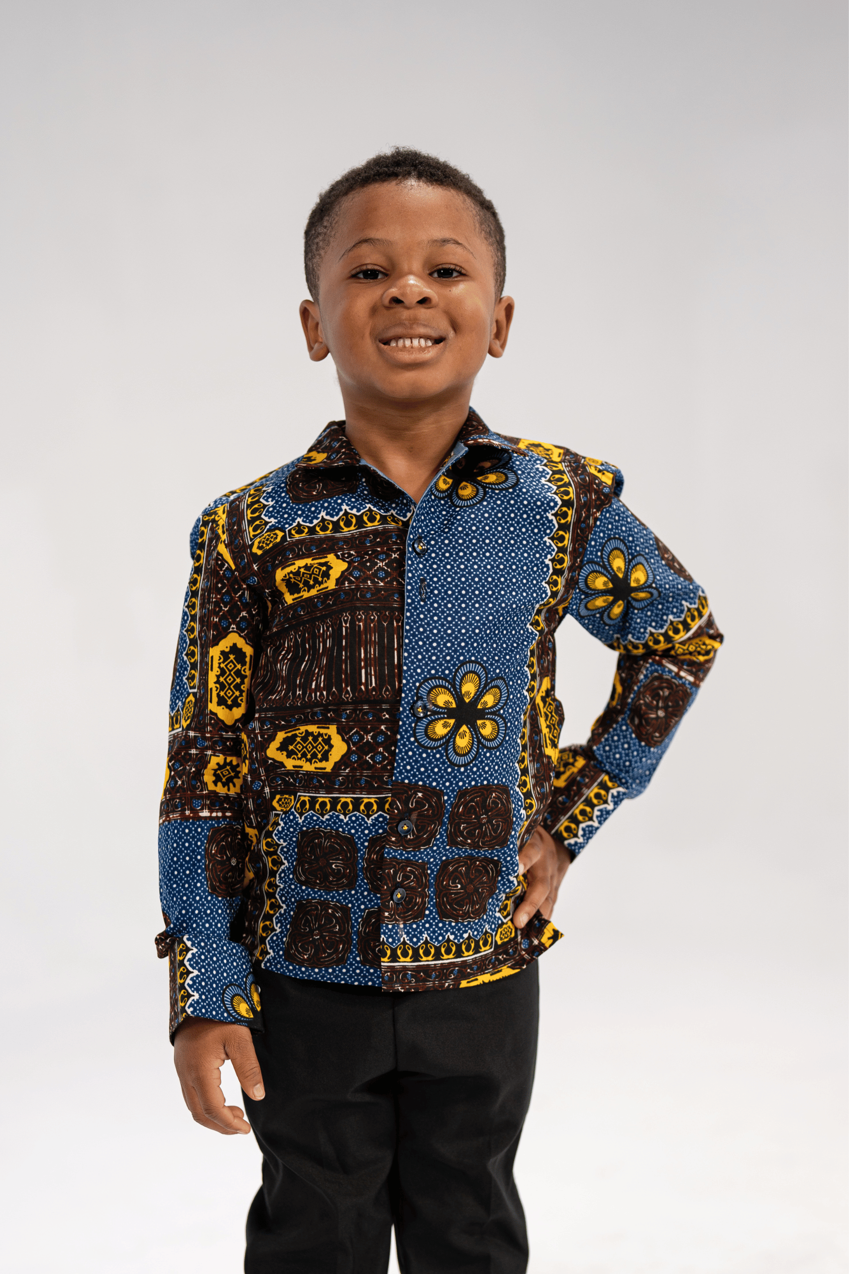 Anozie Elegance Kid's African Print Shirt (Blue Multipattern)