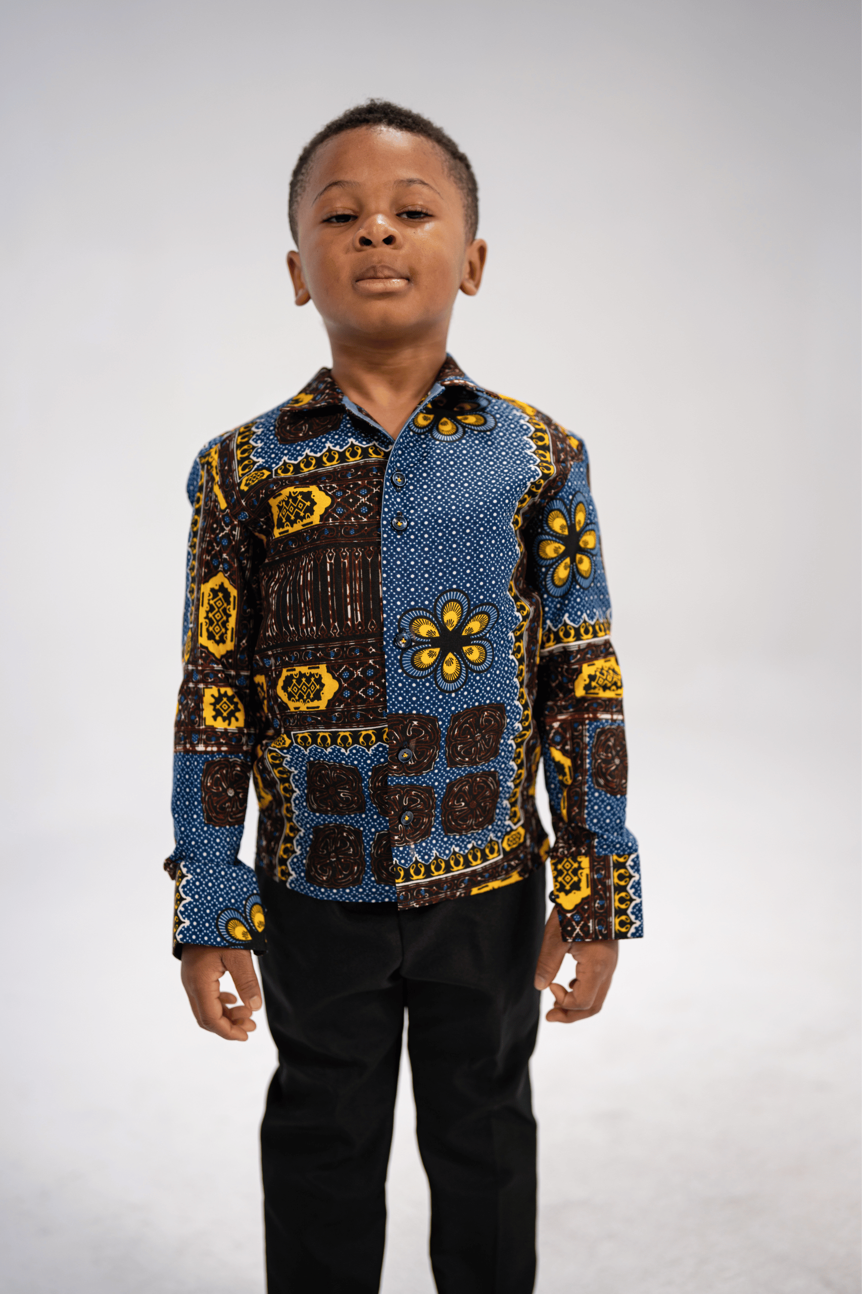 Anozie Elegance Kid's African Print Shirt (Blue Multipattern)
