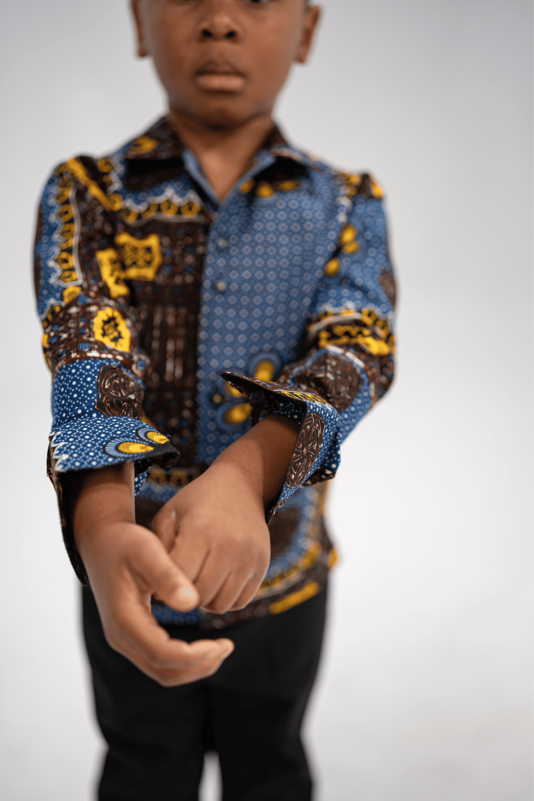 Anozie Elegance Kid's African Print Shirt (Blue Multipattern)