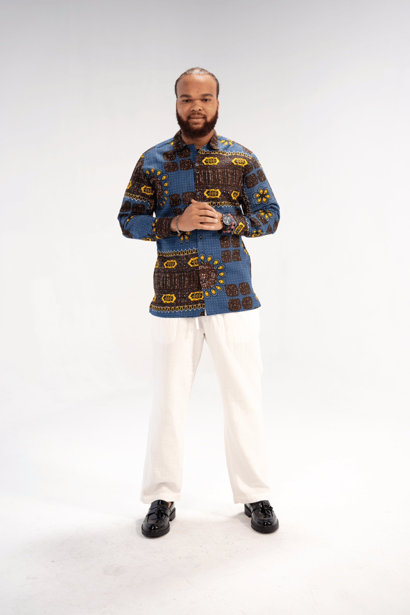 Nsibidi Elegance Men's African Print Shirt (Blue Multipattern)