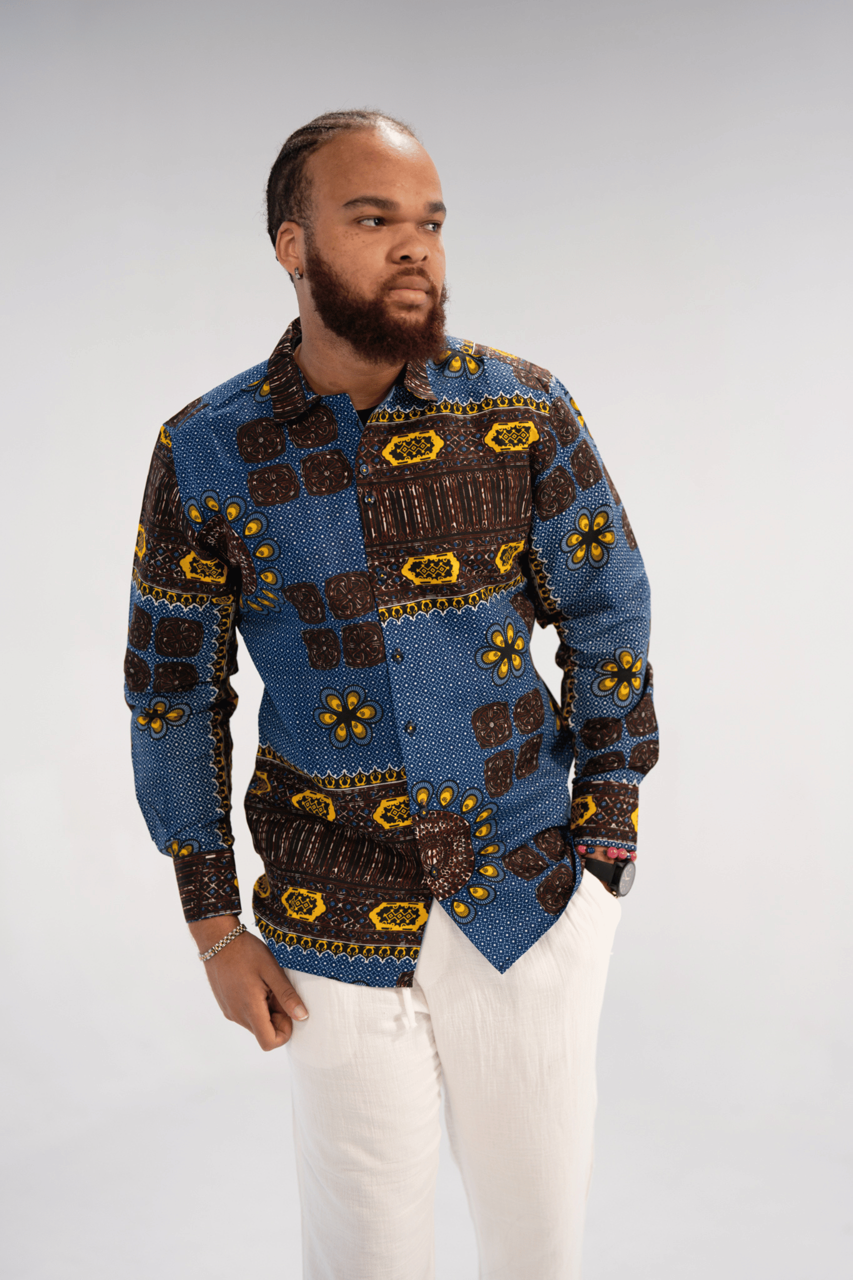 Nsibidi Elegance Men's African Print Shirt (Blue Multipattern)