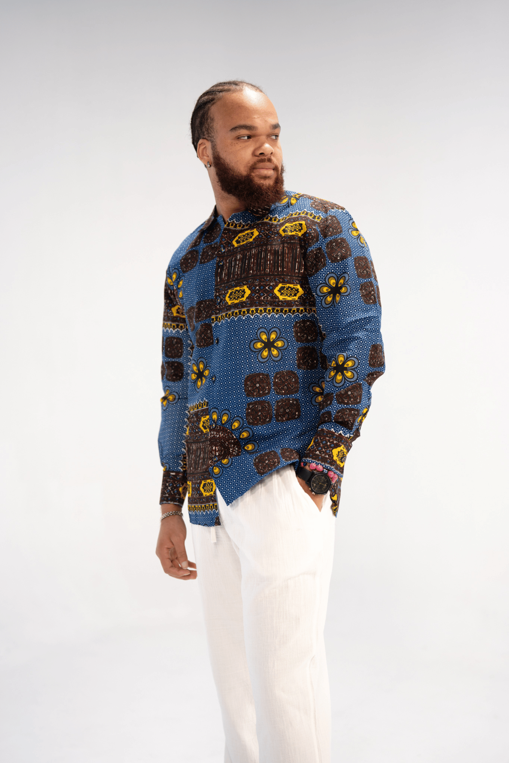 Nsibidi Elegance Men's African Print Shirt (Blue Multipattern)