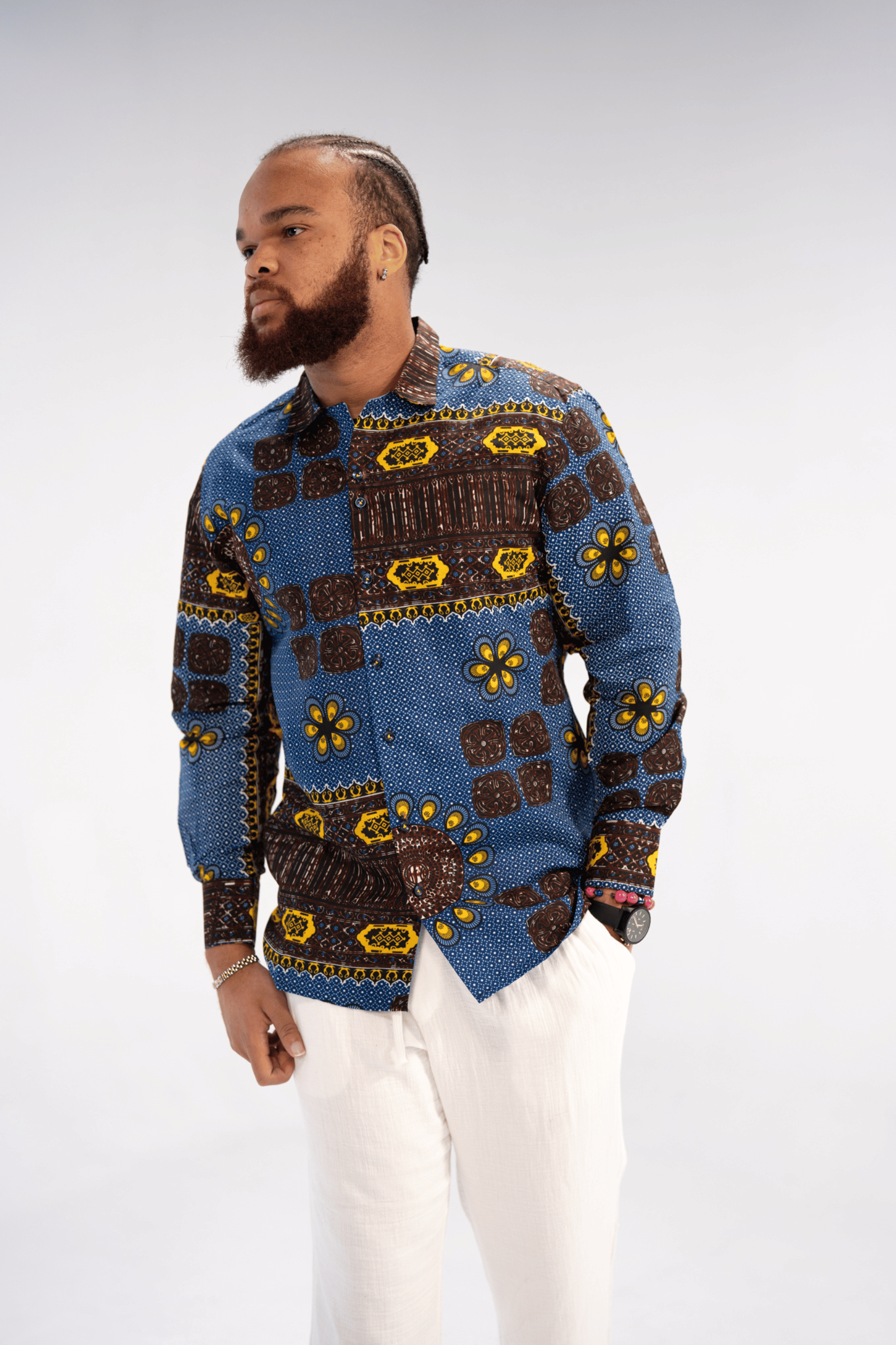 Nsibidi Elegance Men's African Print Shirt (Blue Multipattern)