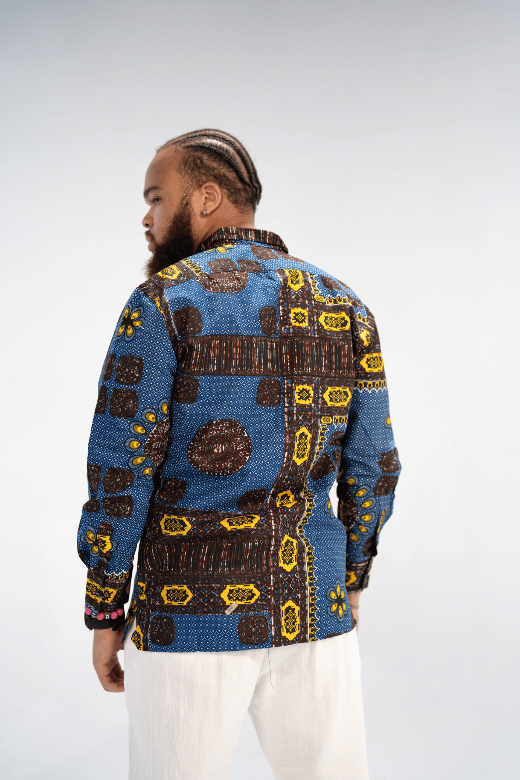 Nsibidi Elegance Men's African Print Shirt (Blue Multipattern)