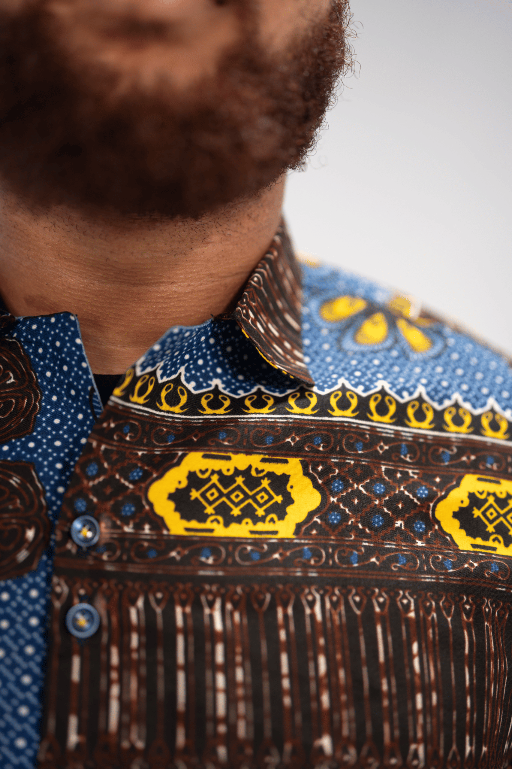 Nsibidi Elegance Men's African Print Shirt (Blue Multipattern)