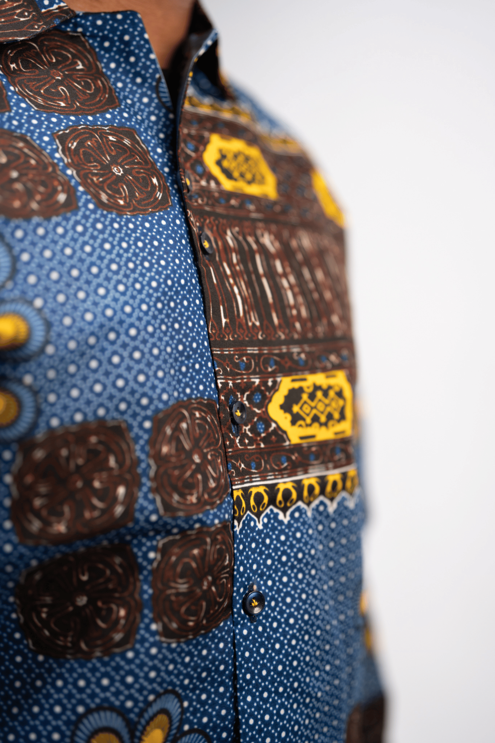 Nsibidi Elegance Men's African Print Shirt (Blue Multipattern)