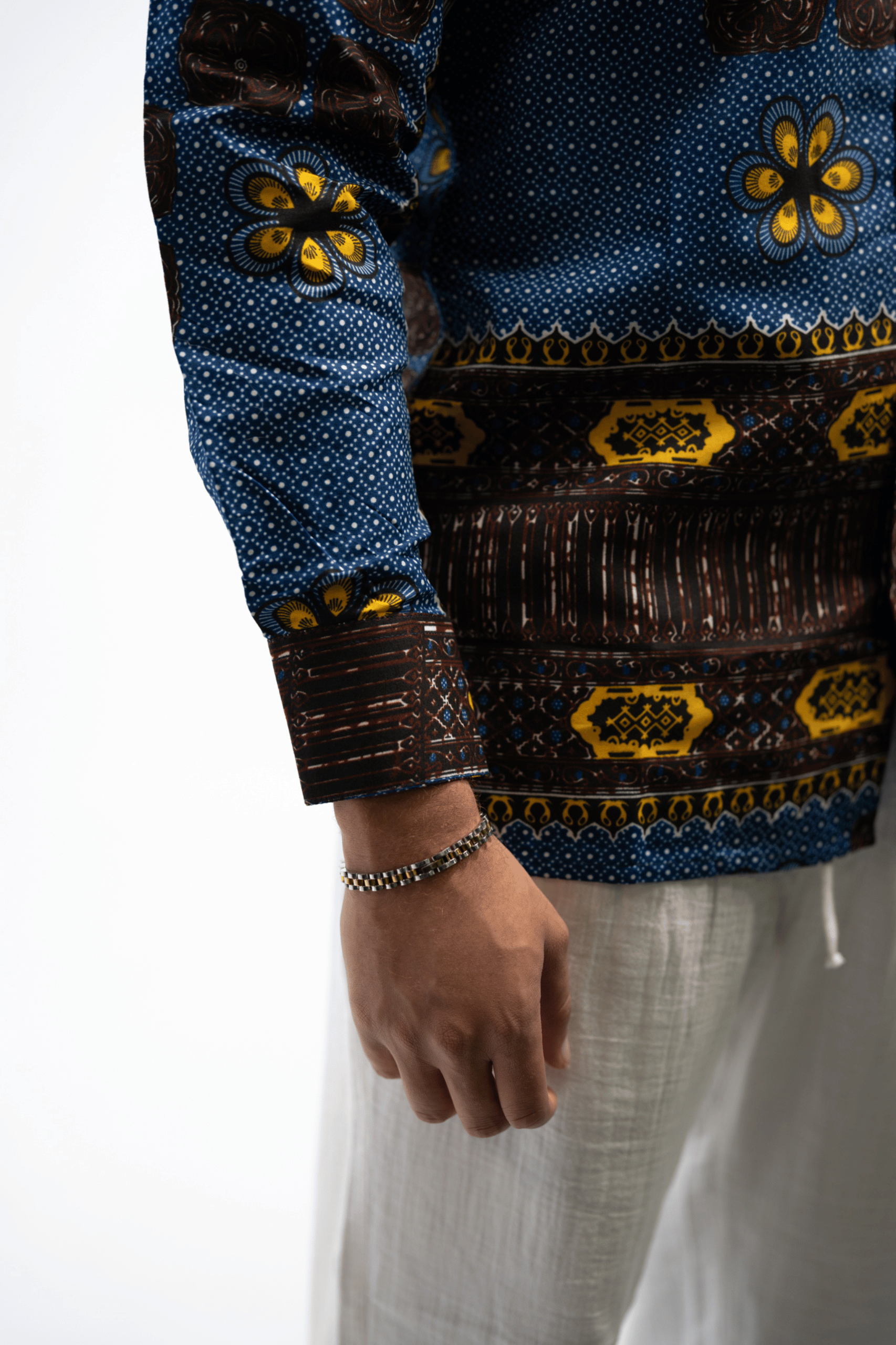 Nsibidi Elegance Men's African Print Shirt (Blue Multipattern)