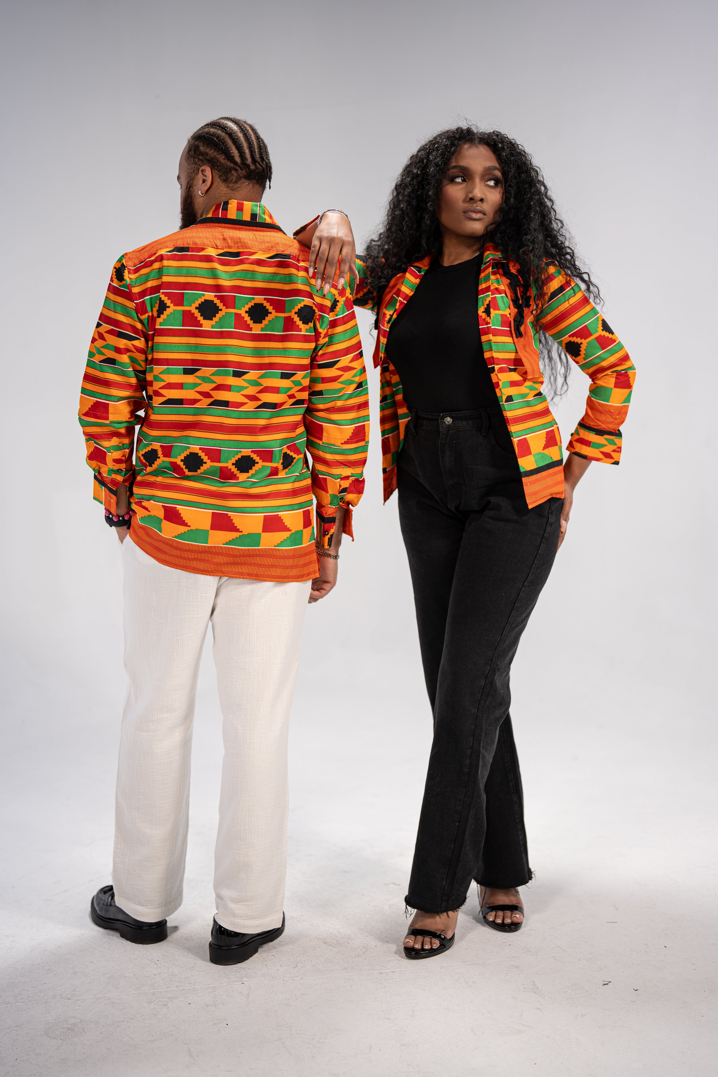 Amobi and Ginika Men’s African Print Shirt (Yellow Black Green Kante)-Family Collection