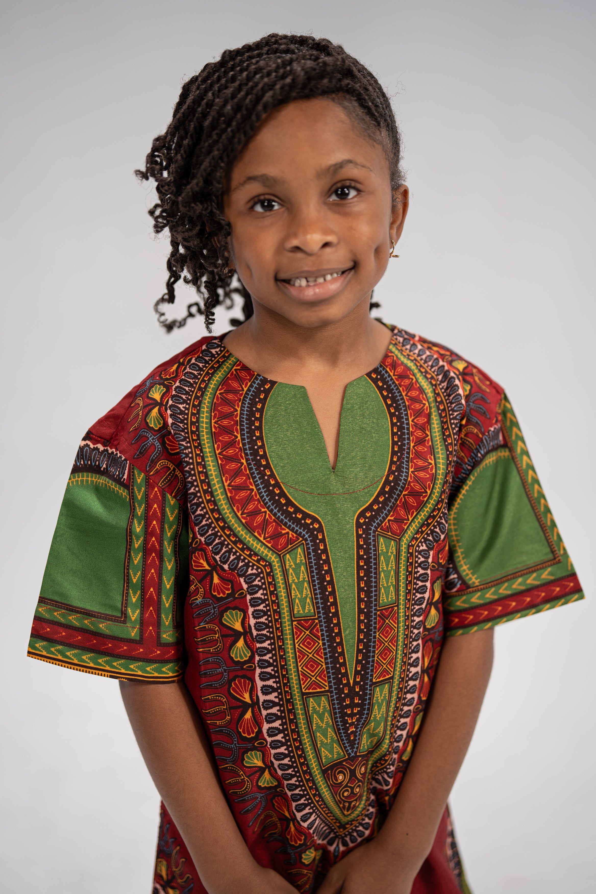Chinaka Kid's Majestic Dashiki Elegance Shirt (Red and Green