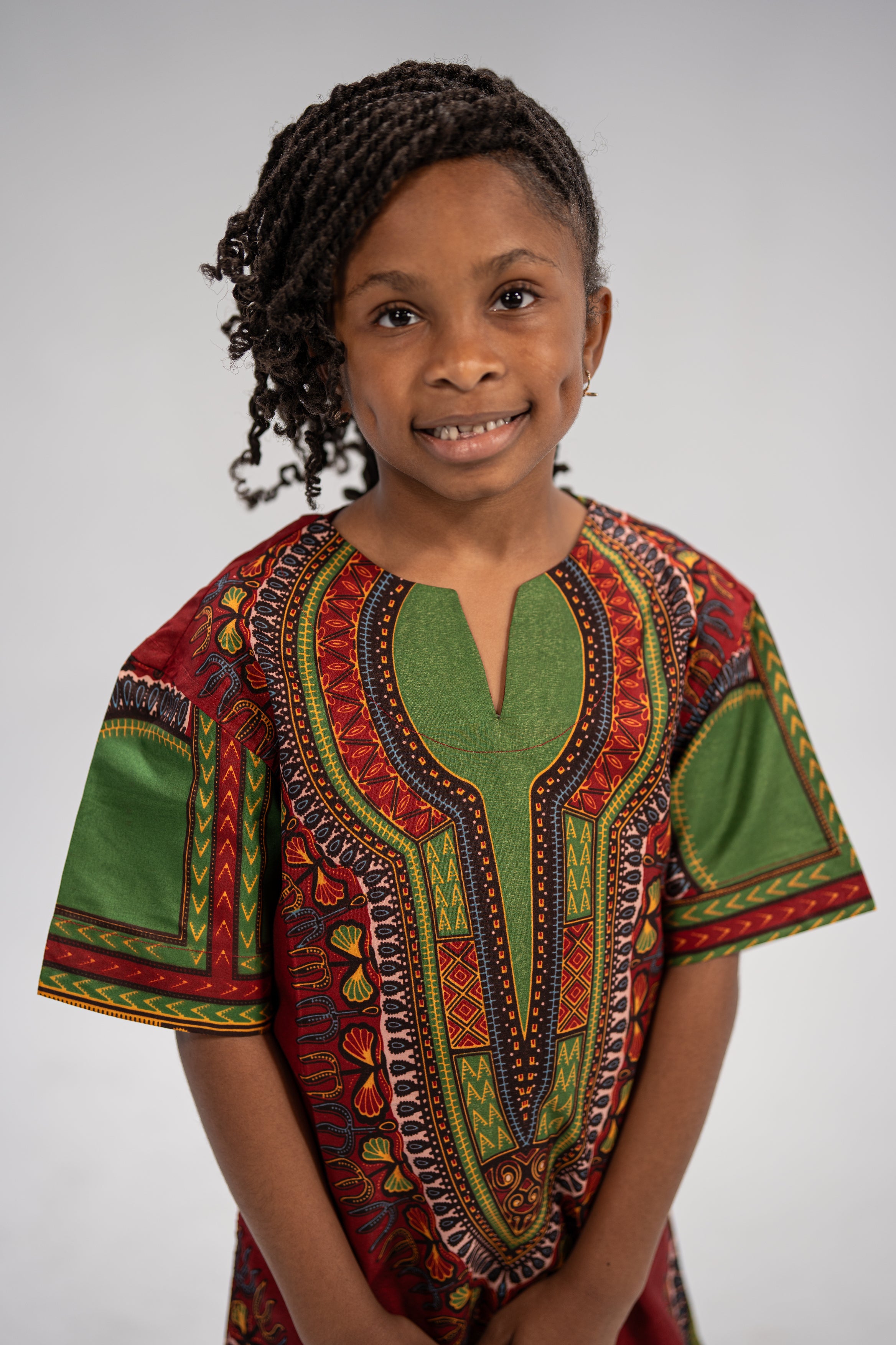 Chinaka Kid's Majestic Dashiki Elegance Shirt (Red and Green