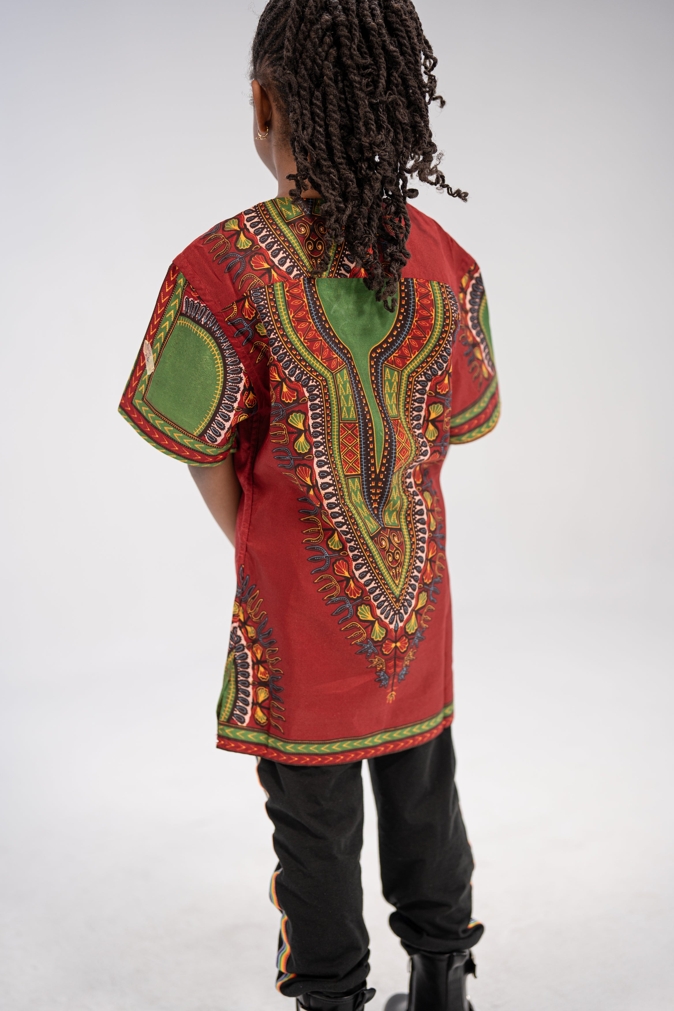 Chinaka Kid's Majestic Dashiki Elegance Shirt (Red and Green
