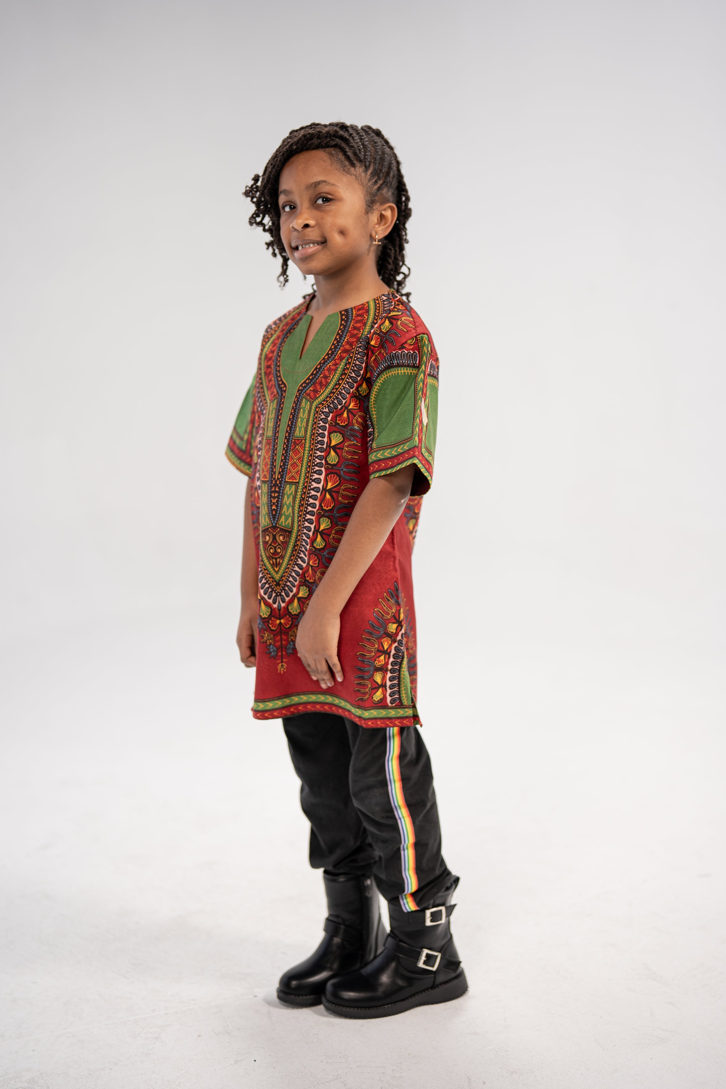 Chinaka Kid's Majestic Dashiki Elegance Shirt (Red and Green