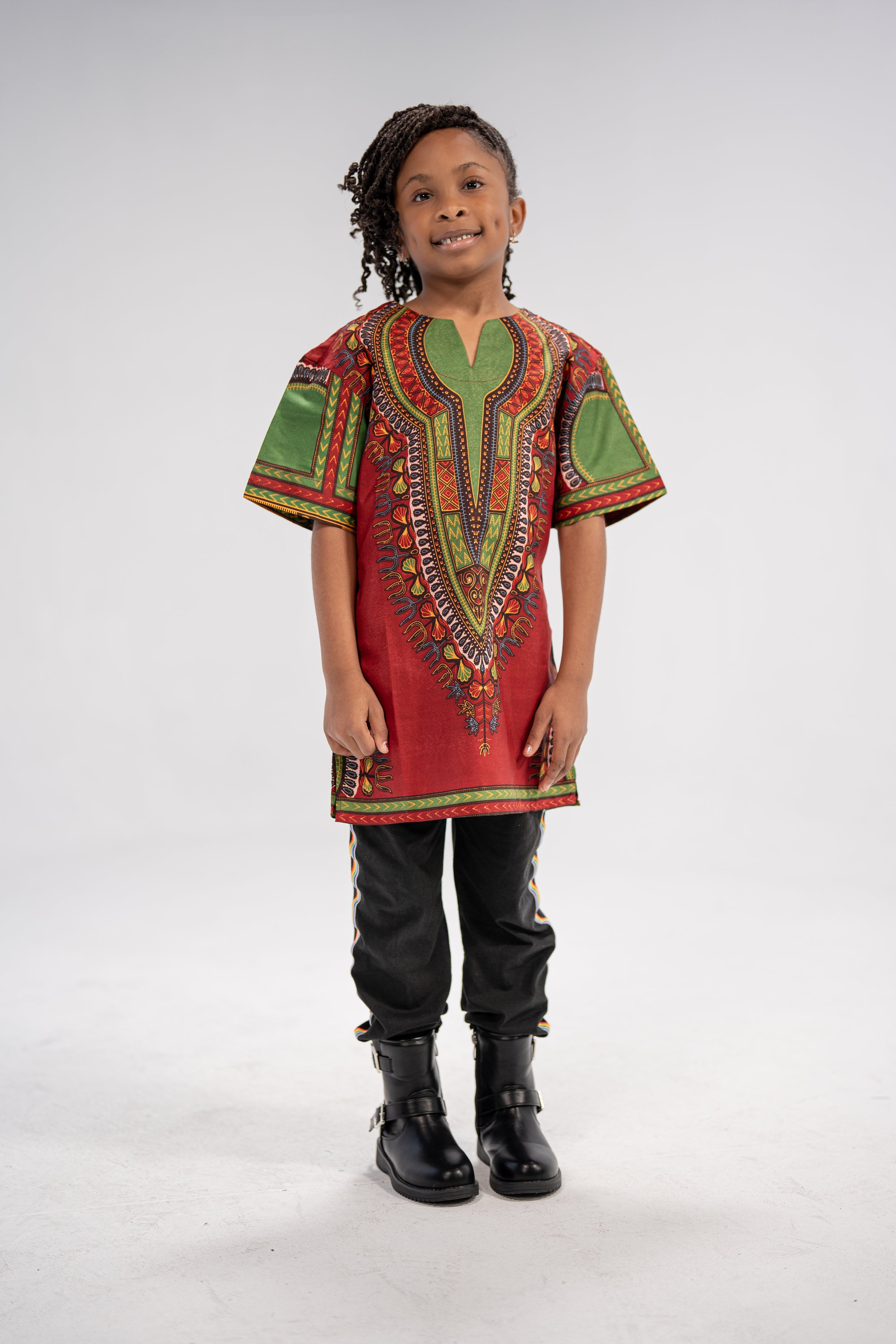 Chinaka Kid's Majestic Dashiki Elegance Shirt (Red and Green