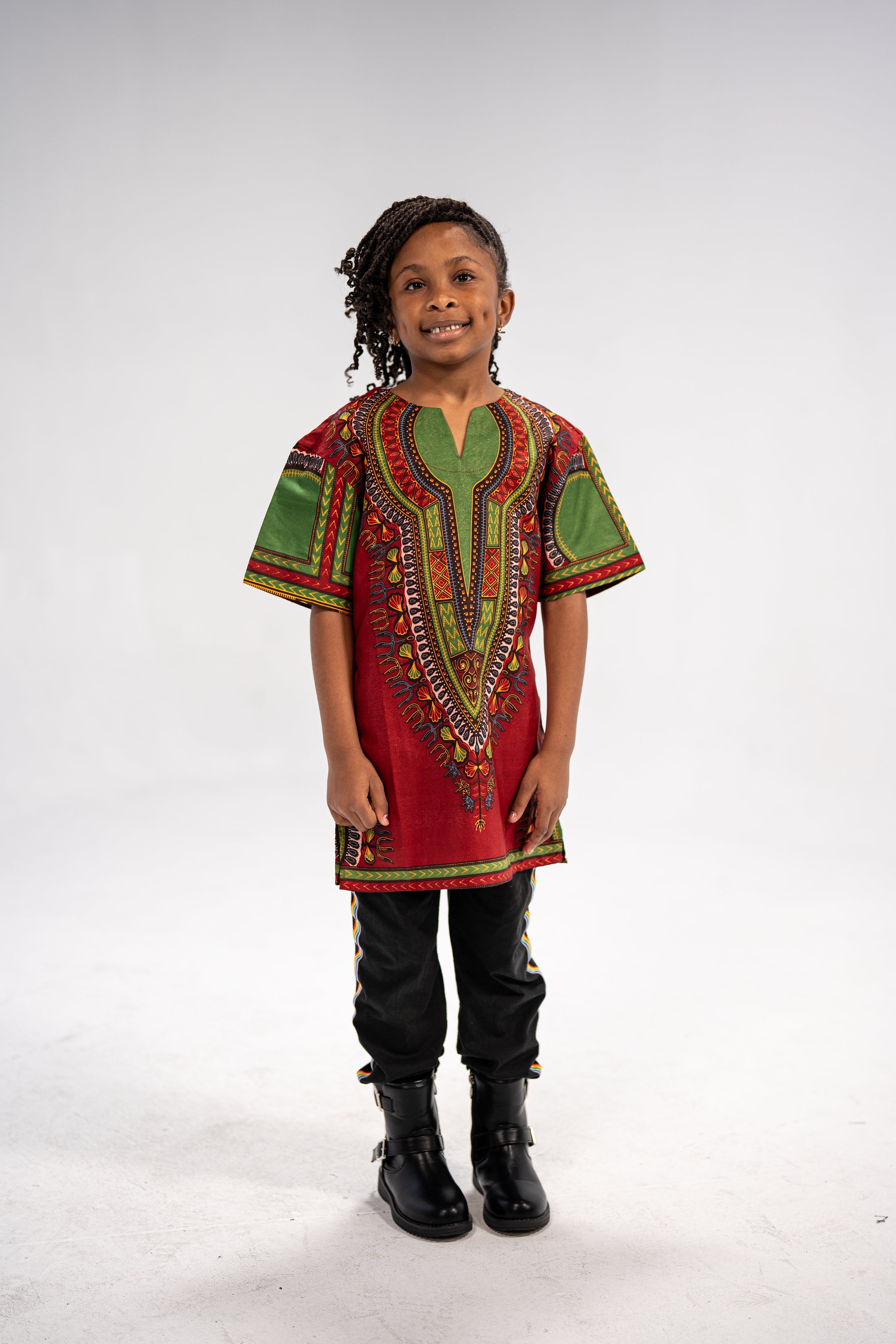 Chinaka Kid's Majestic Dashiki Elegance Shirt (Red and Green