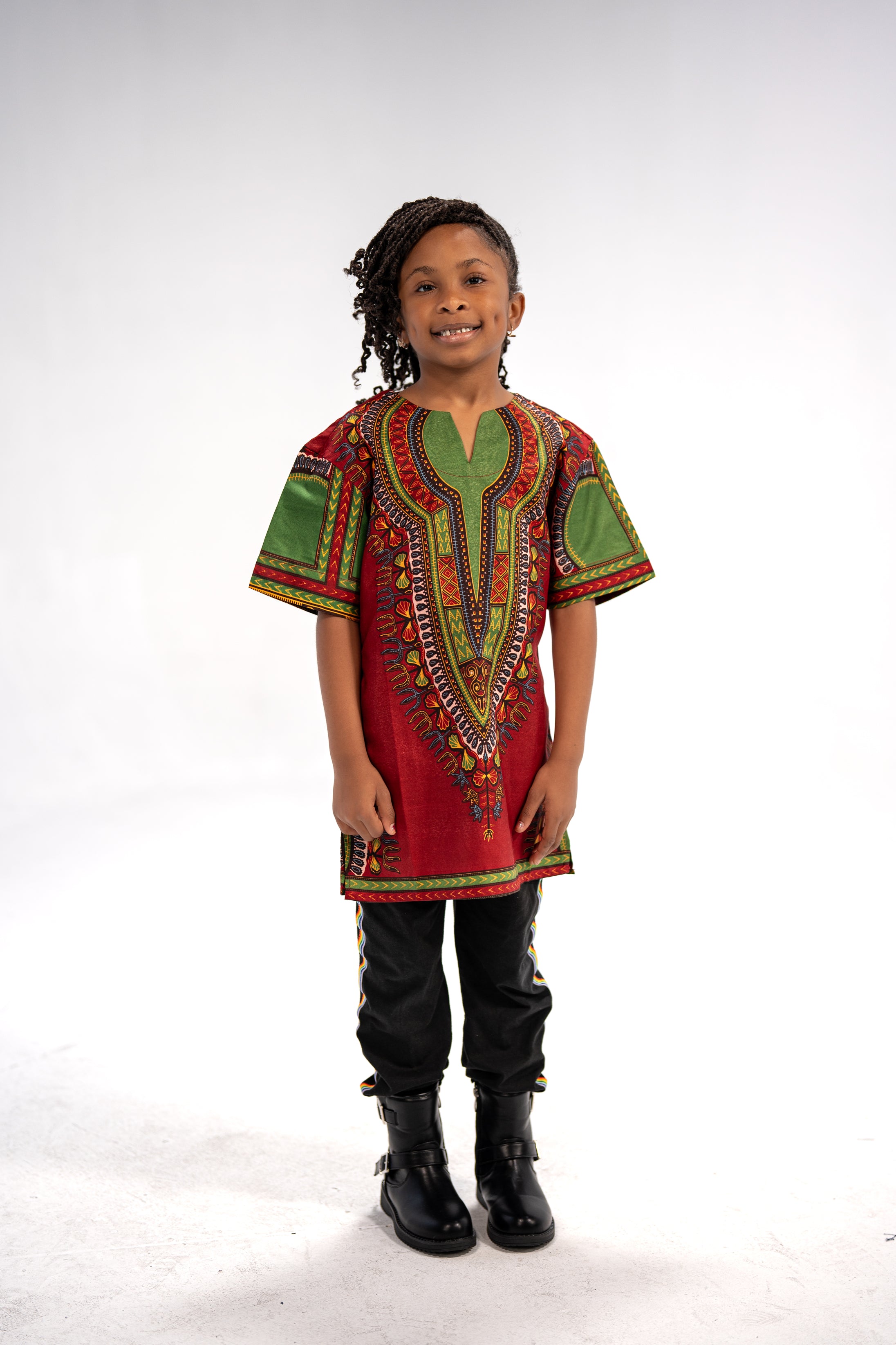 Chinaka Kid's Majestic Dashiki Elegance Shirt (Red and Green