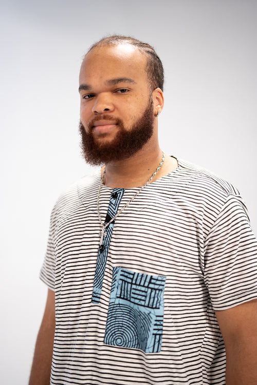 Adaku and Afam Men's And Women's African Print T-shirt (Blue/ White Mudcloth)-Family Collection