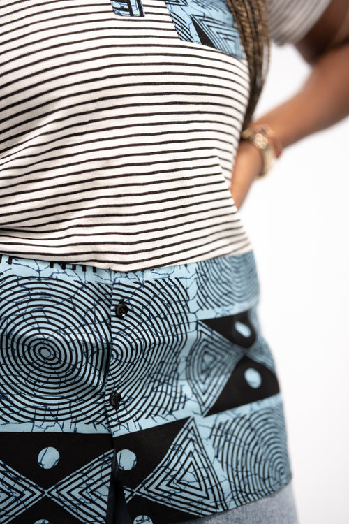 Adaku and Afam Men's And Women's African Print T-shirt (Blue/ White Mudcloth)-Family Collection