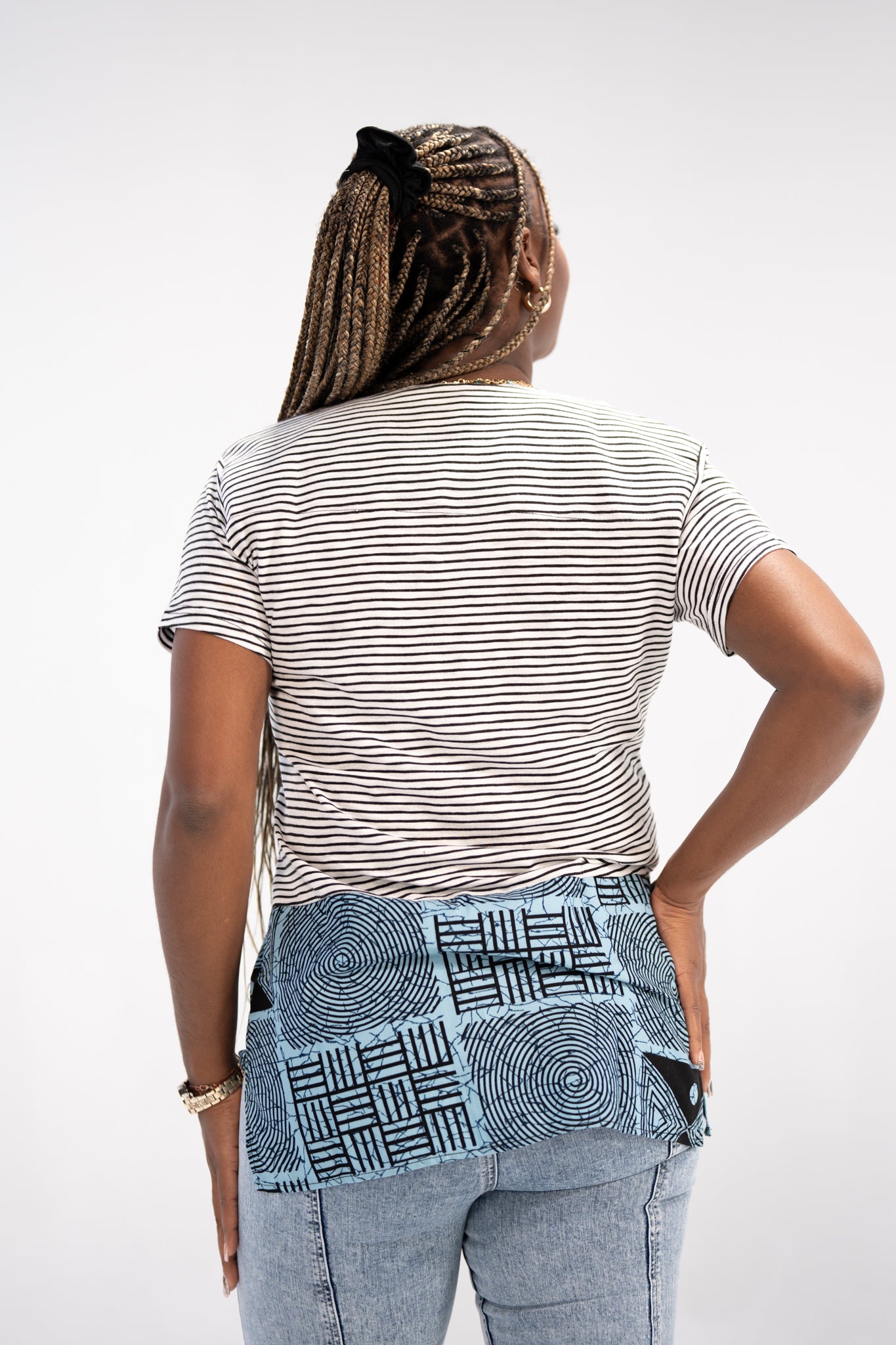 Adaku Women's African Print T-shirt (Blue/ White Mudcloth)