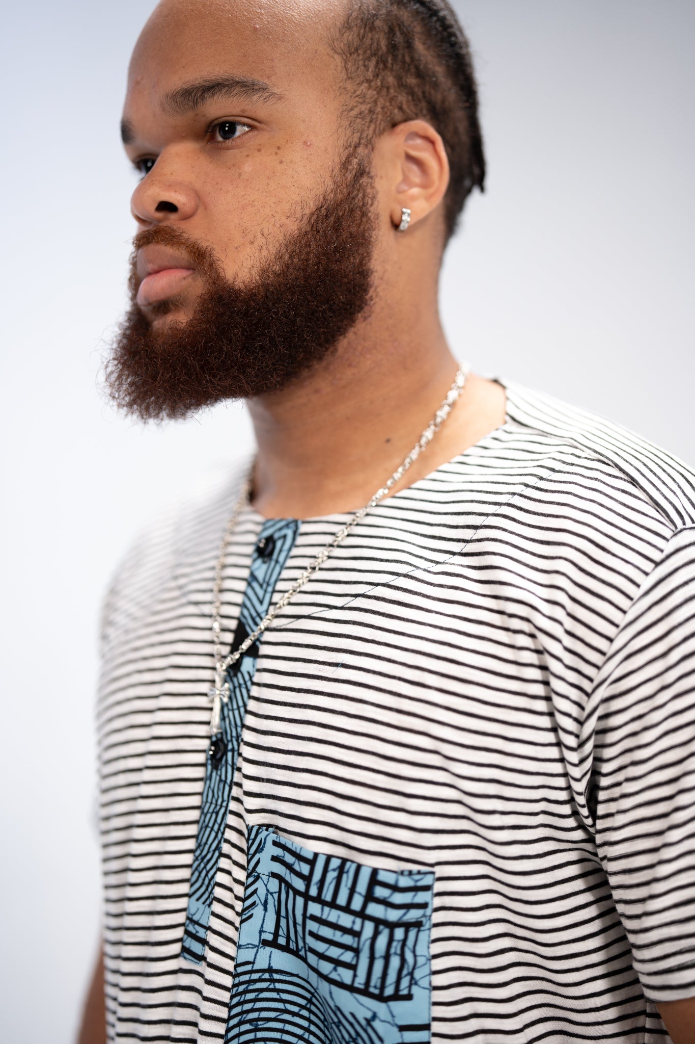 Afam men's African Print T-shirt (Blue/ White Mudcloth)