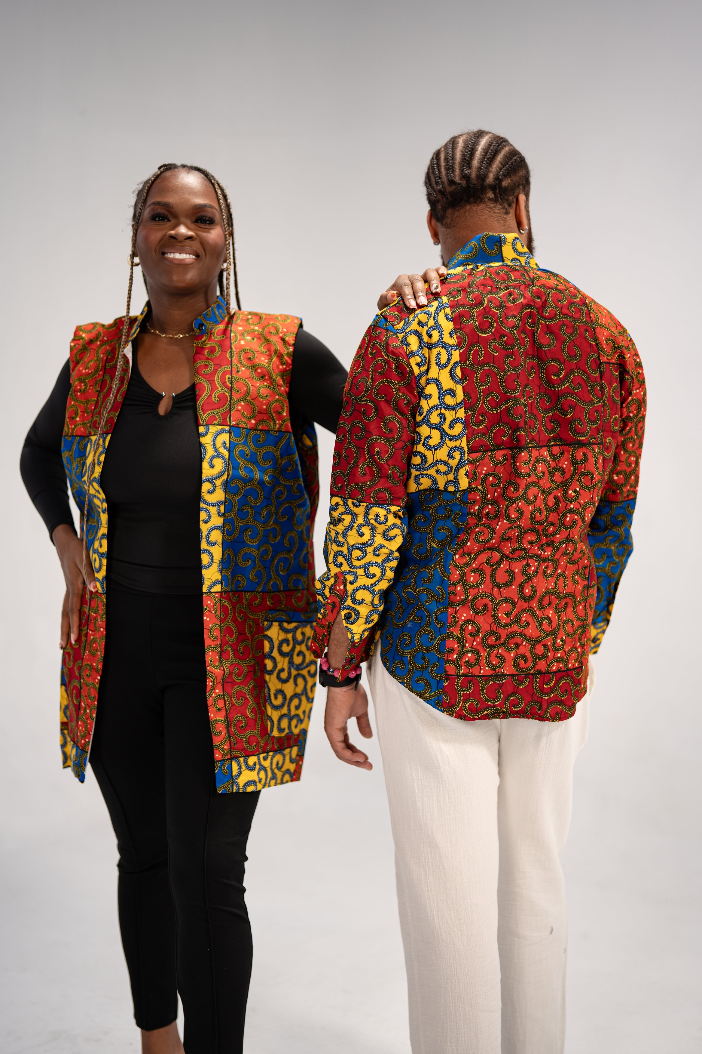 Idowu Men's African Print Button-Up Shirt (Print on Denim)