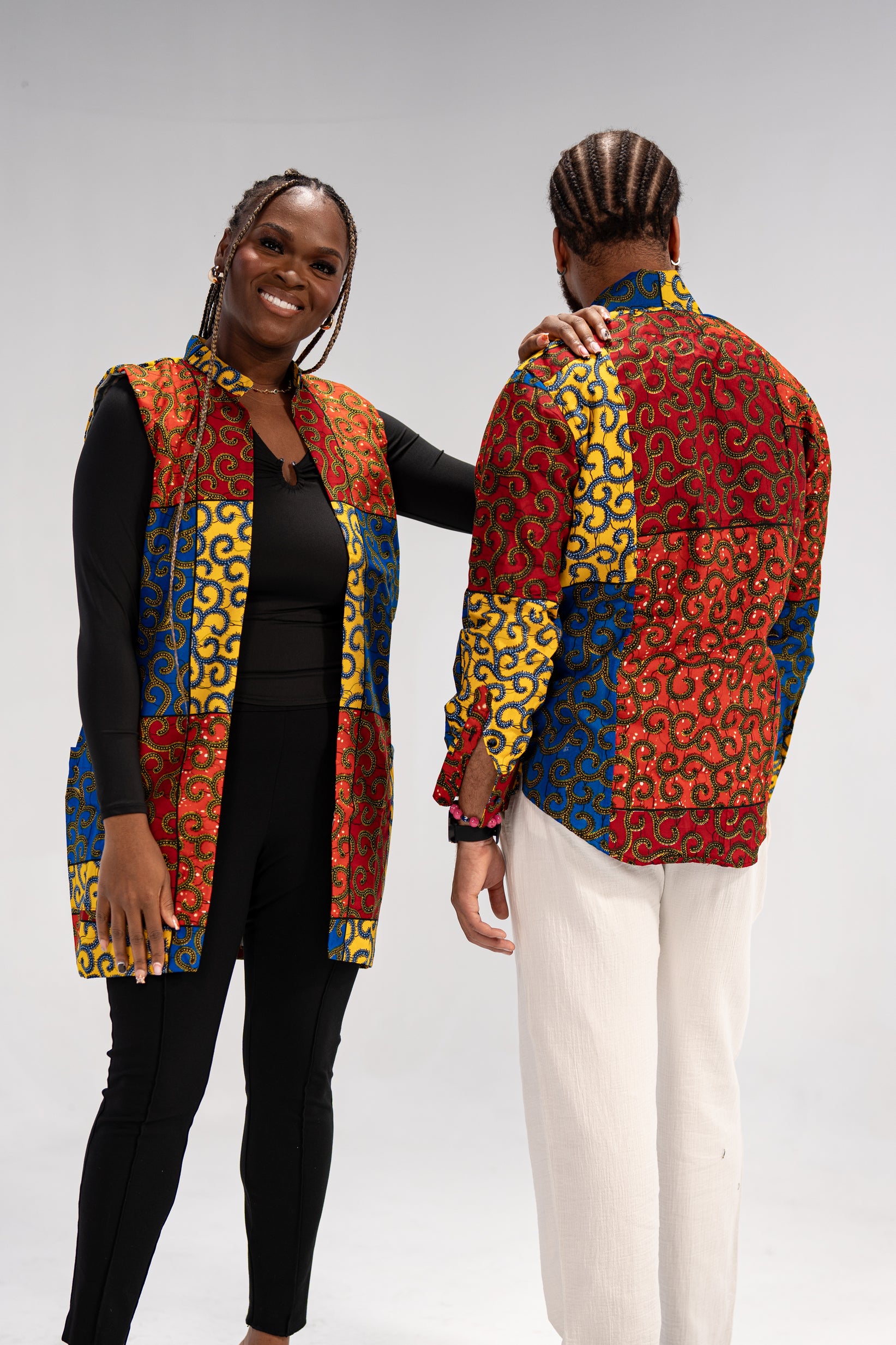Idowu Men's African Print Button-Up Shirt (Print on Denim)