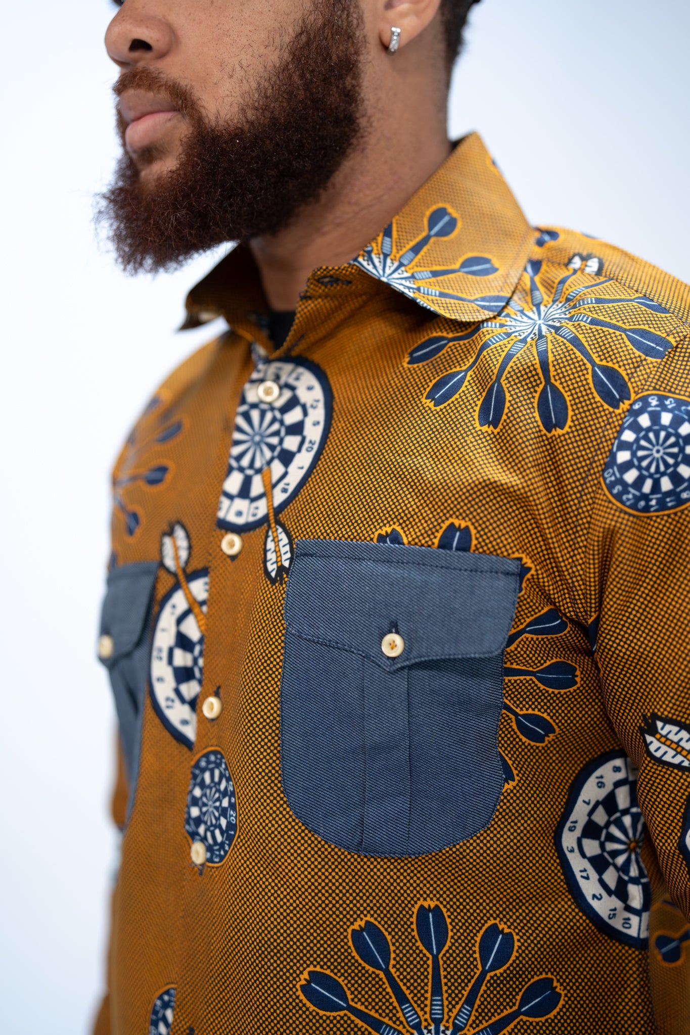 Kalu Men's African Print Shirt (Print on Denim)
