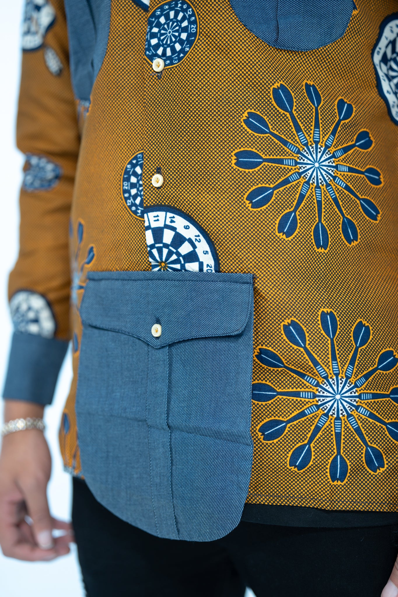 Kalu Men's African Print Shirt (Print on Denim)