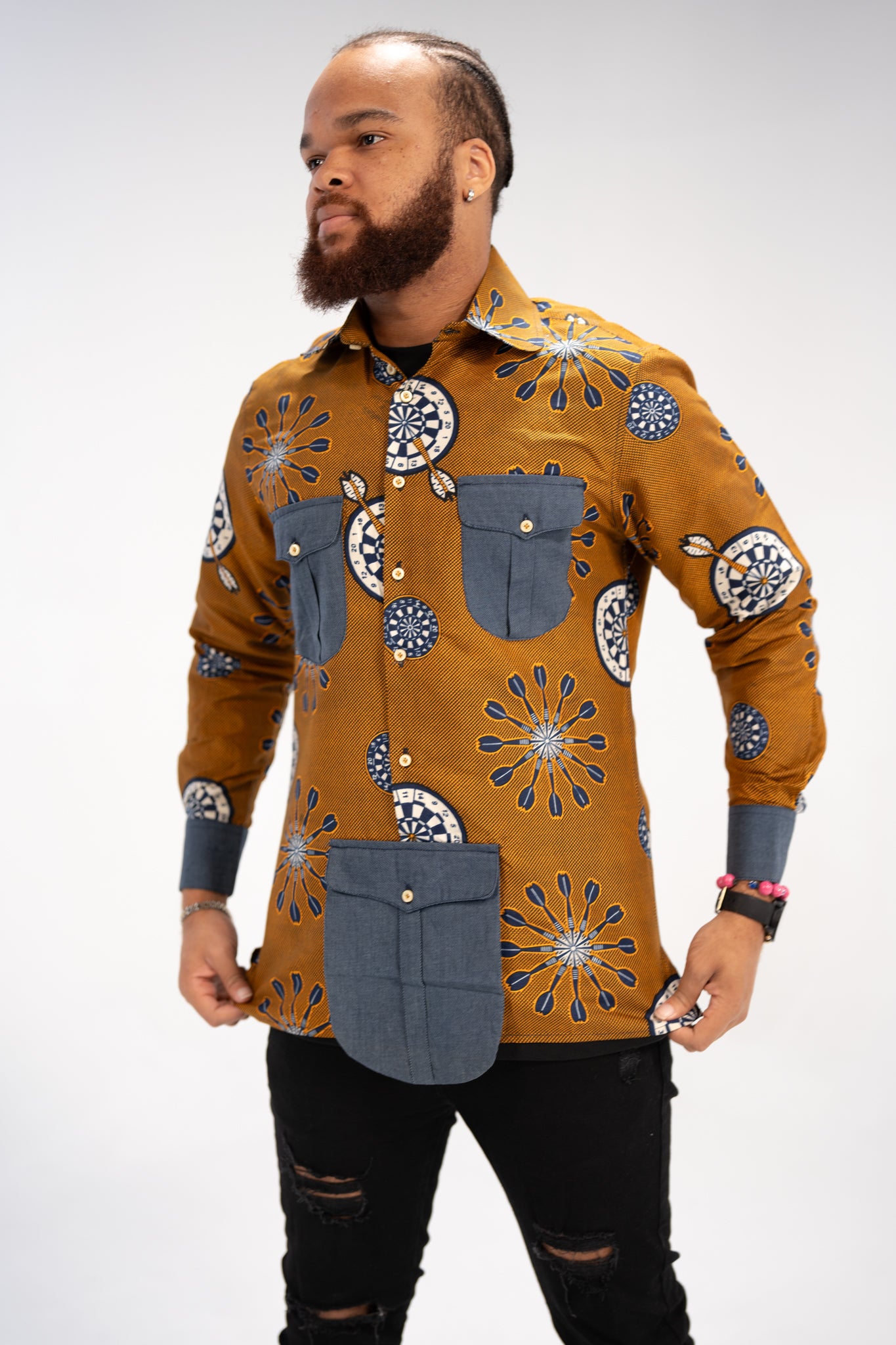 Kalu Men's African Print Shirt (Print on Denim)