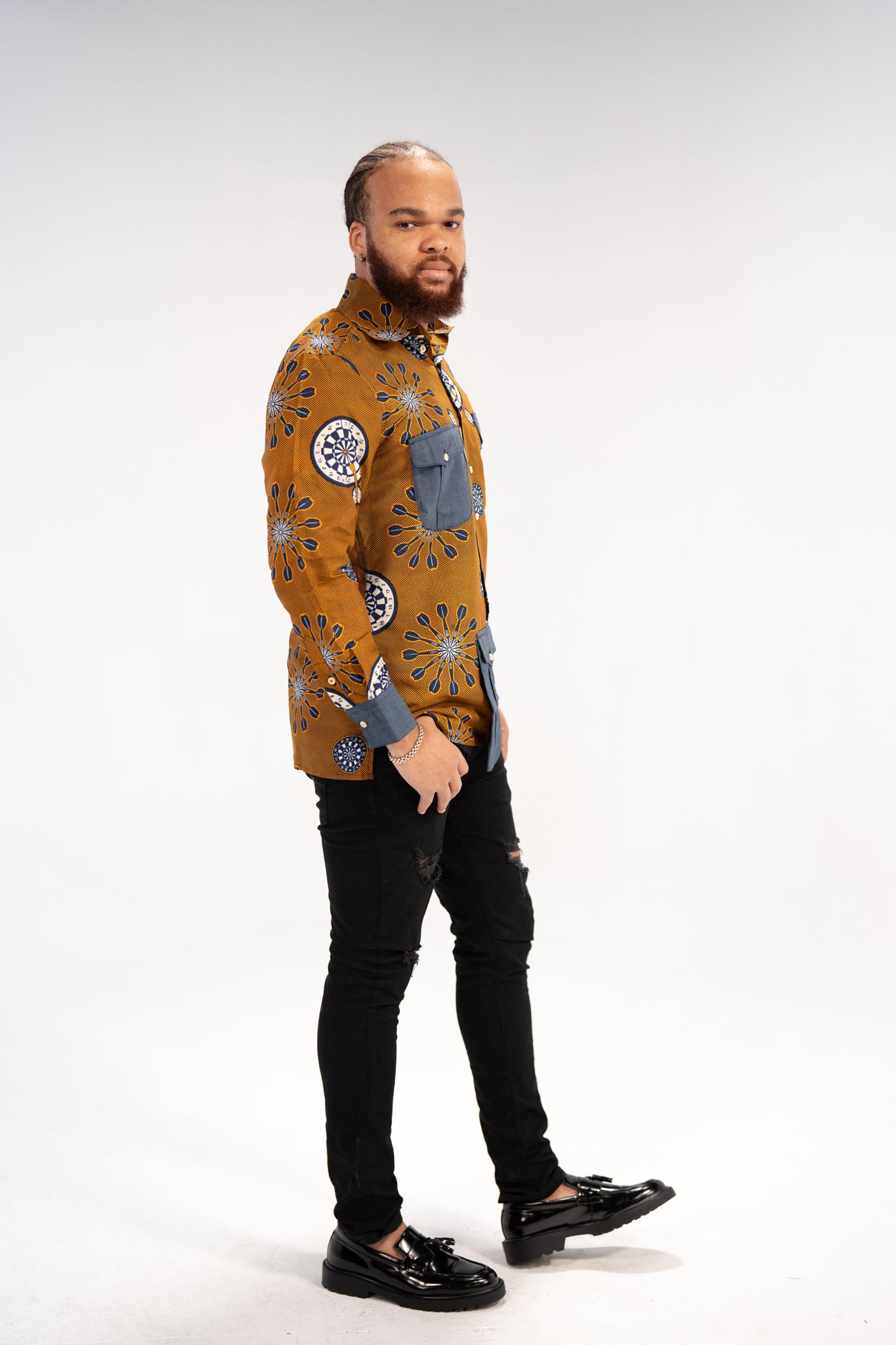 Kalu Men's African Print Shirt (Print on Denim)