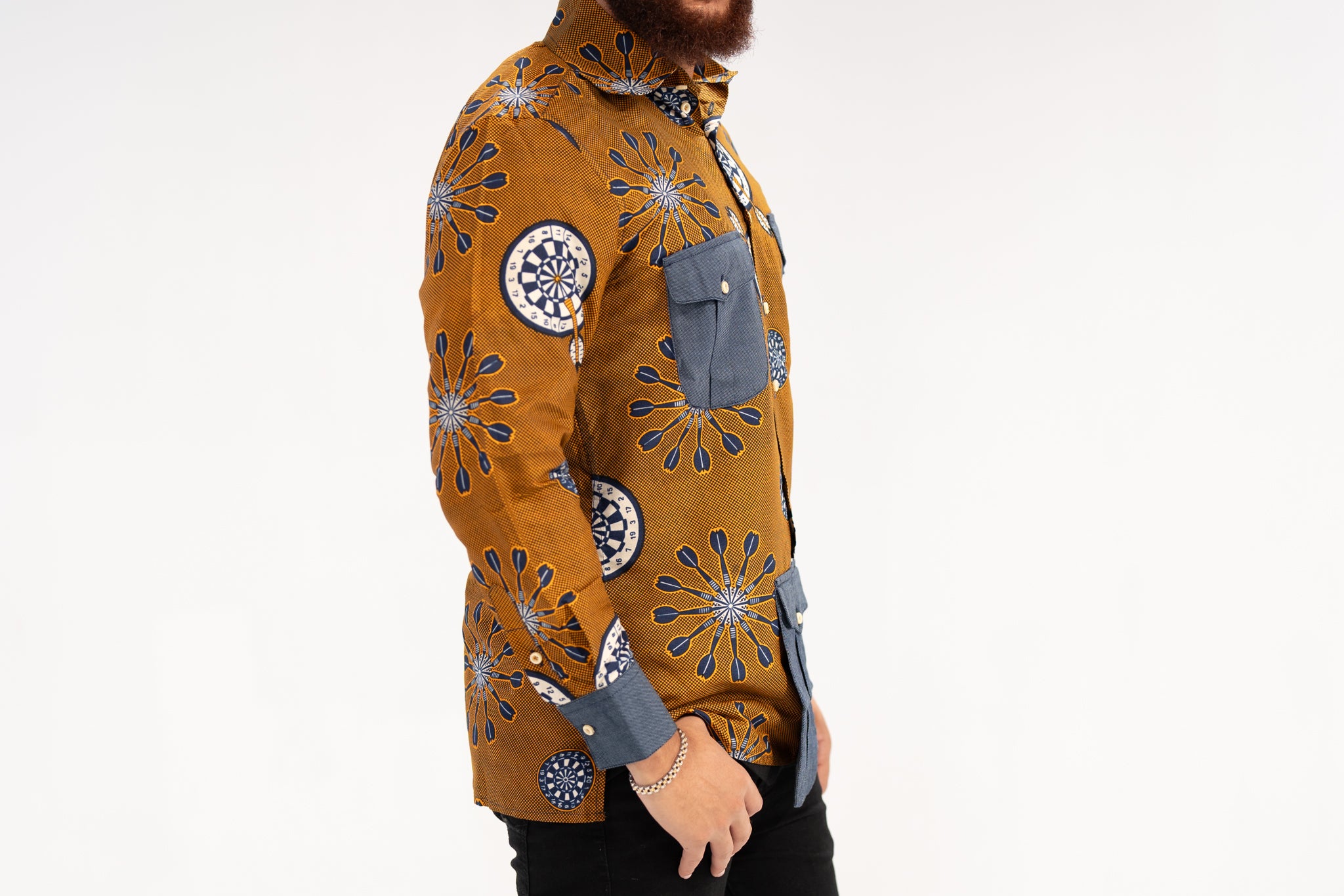 Kalu Men's African Print Shirt (Print on Denim)