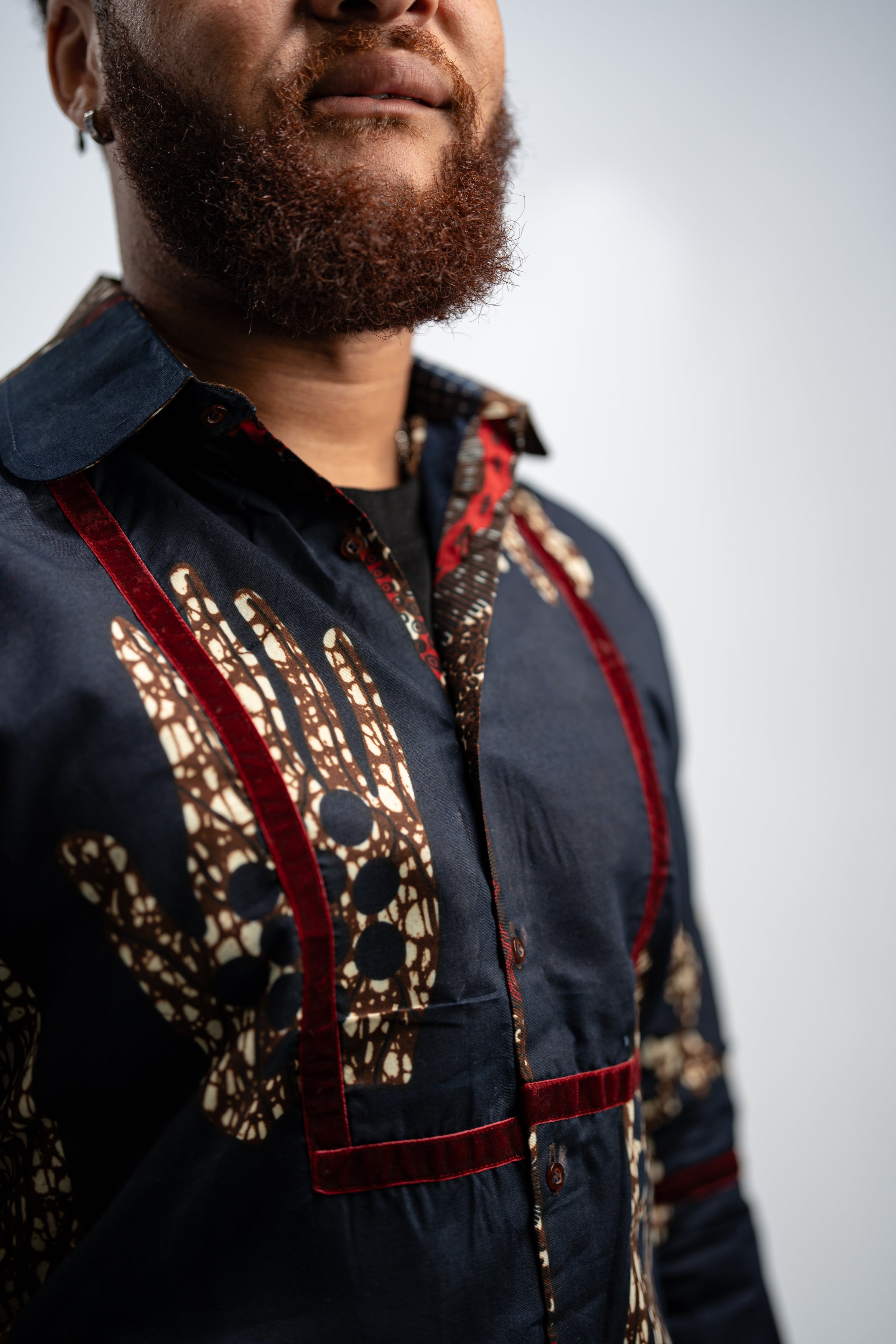 Azu Men’s African Print Shirt (Navy Red Multipattern)