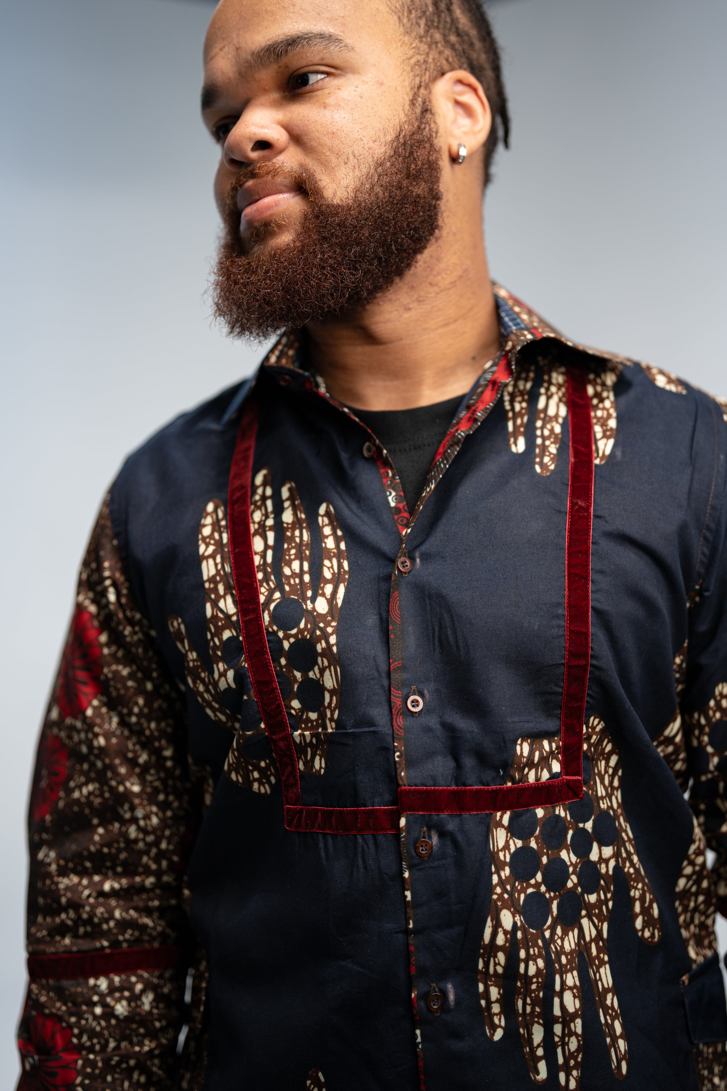 Azu Men’s African Print Shirt (Navy Red Multipattern)