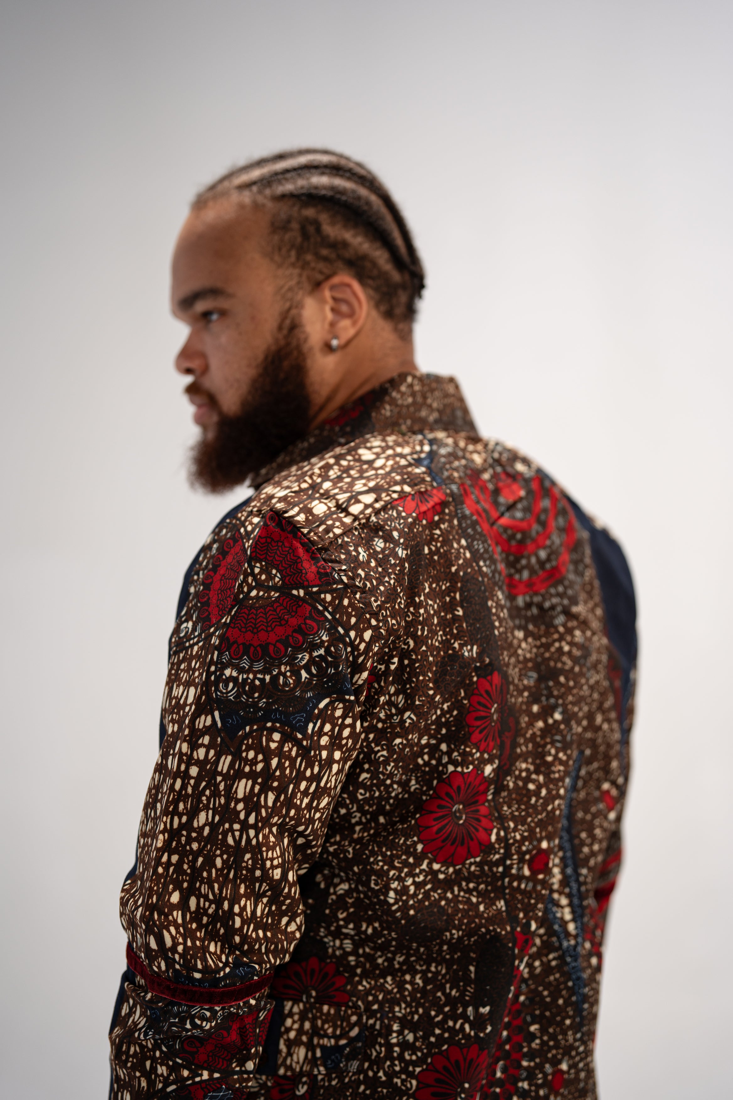 Azu Men’s African Print Shirt (Navy Red Multipattern)