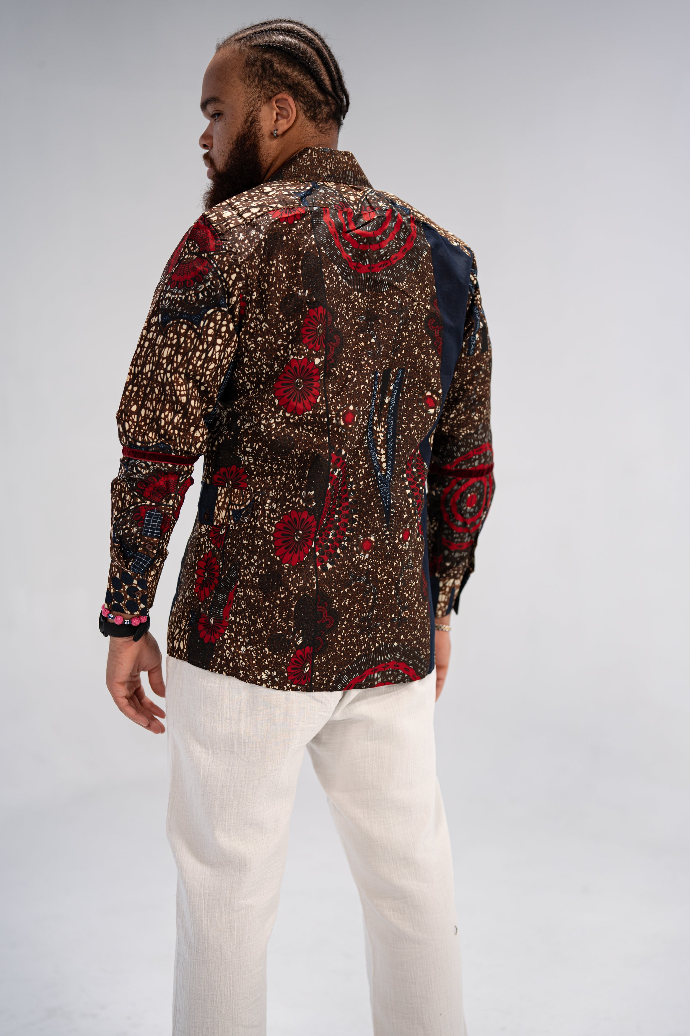 Azu Men’s African Print Shirt (Navy Red Multipattern)