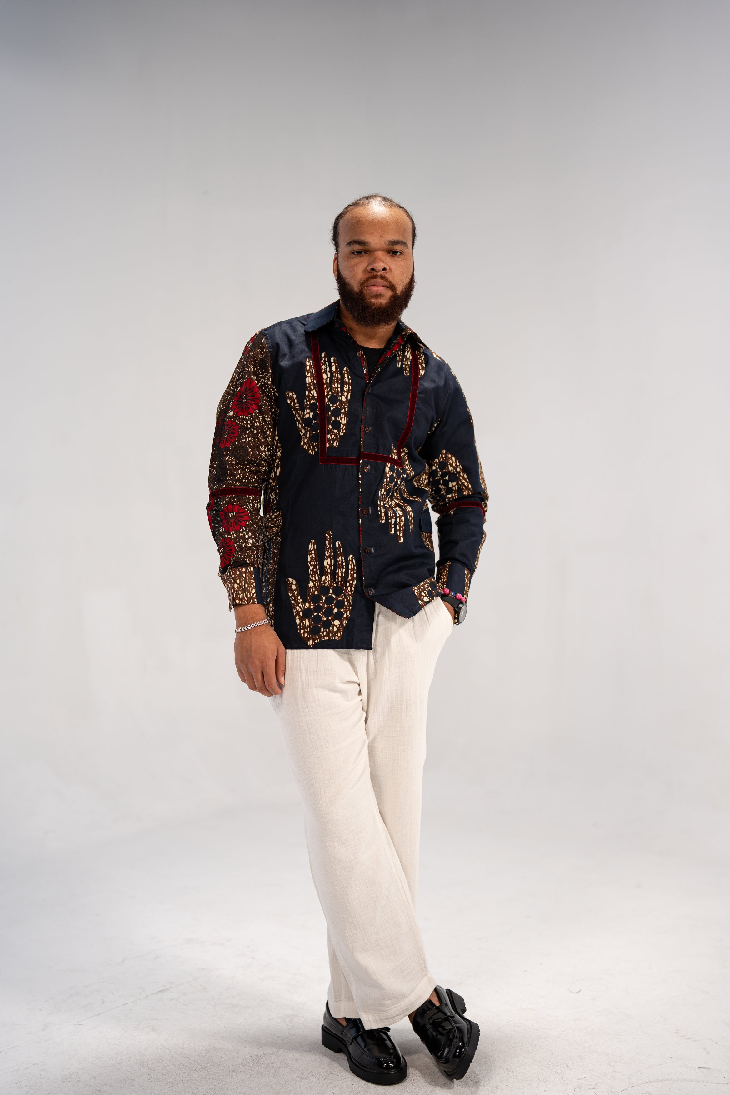 Azu Men’s African Print Shirt (Navy Red Multipattern)