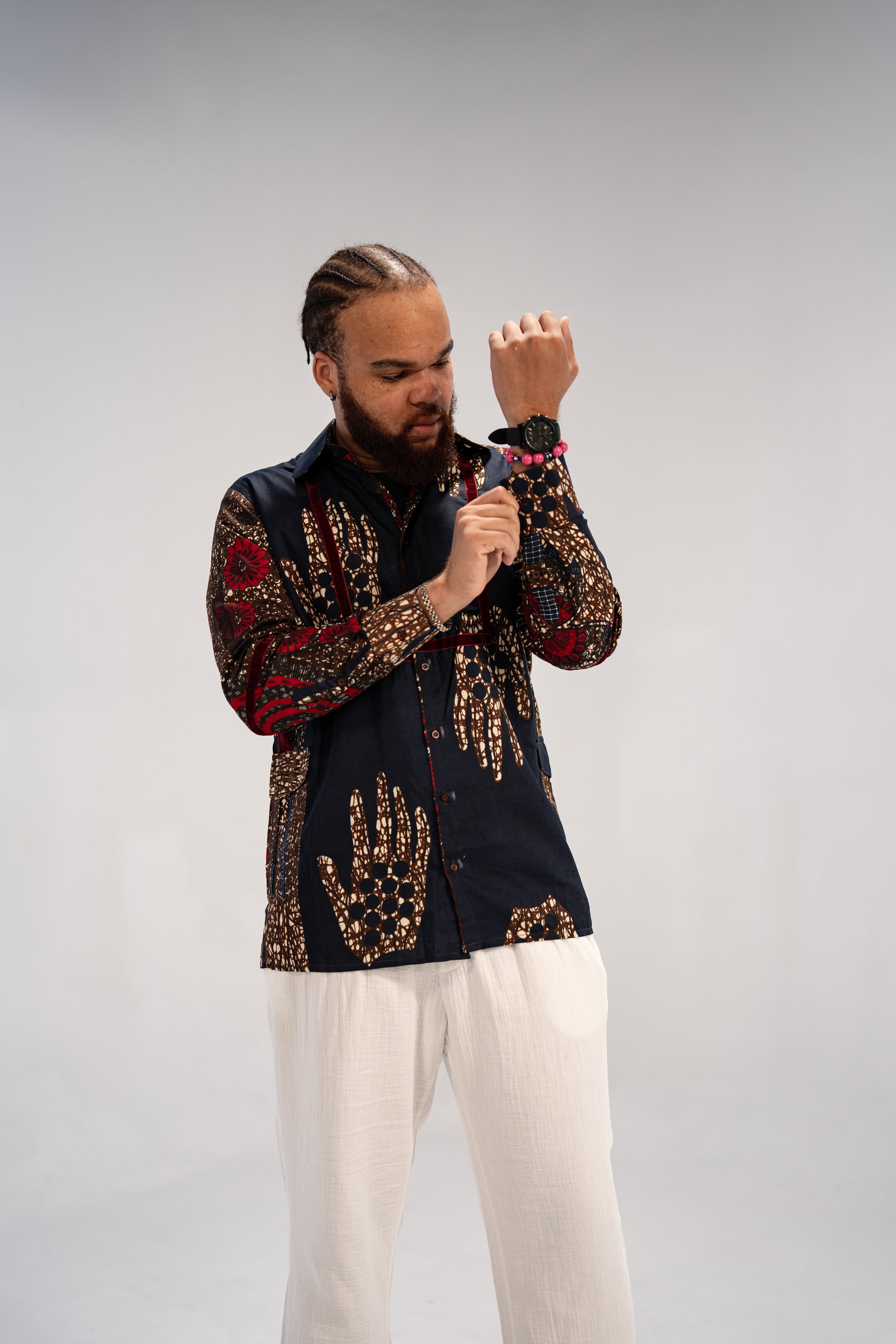 Azu Men’s African Print Shirt (Navy Red Multipattern)