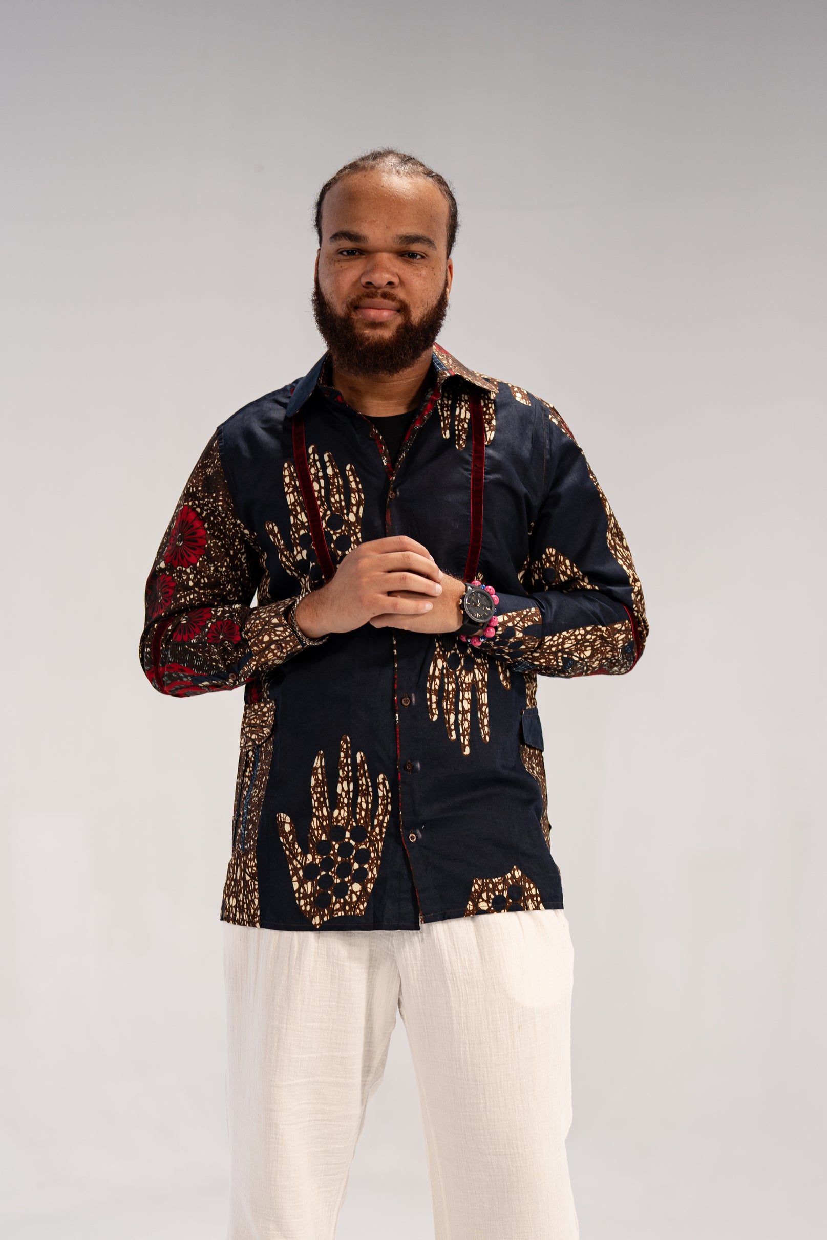 Azu Men’s African Print Shirt (Navy Red Multipattern)