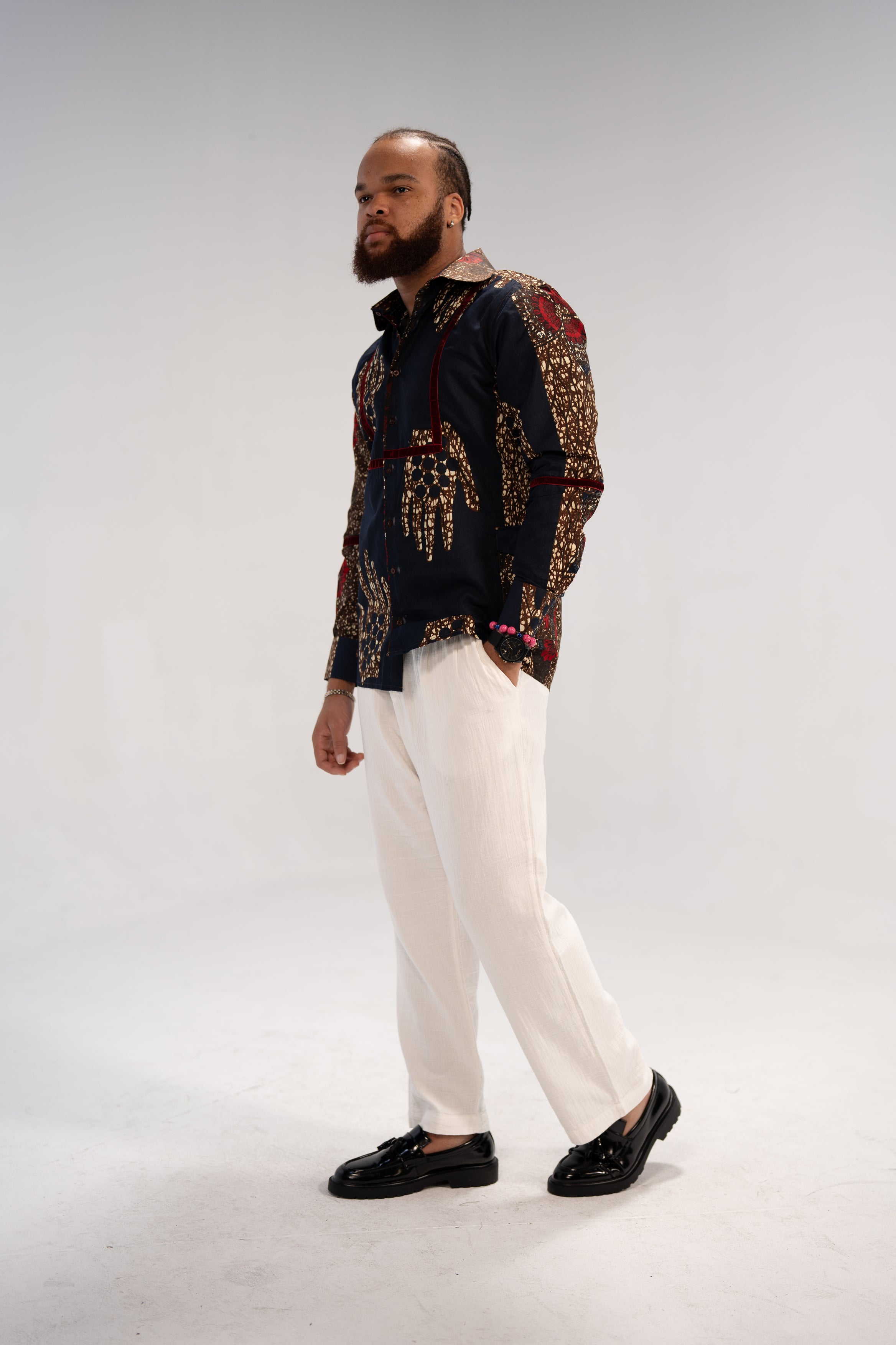 Azu Men’s African Print Shirt (Navy Red Multipattern)