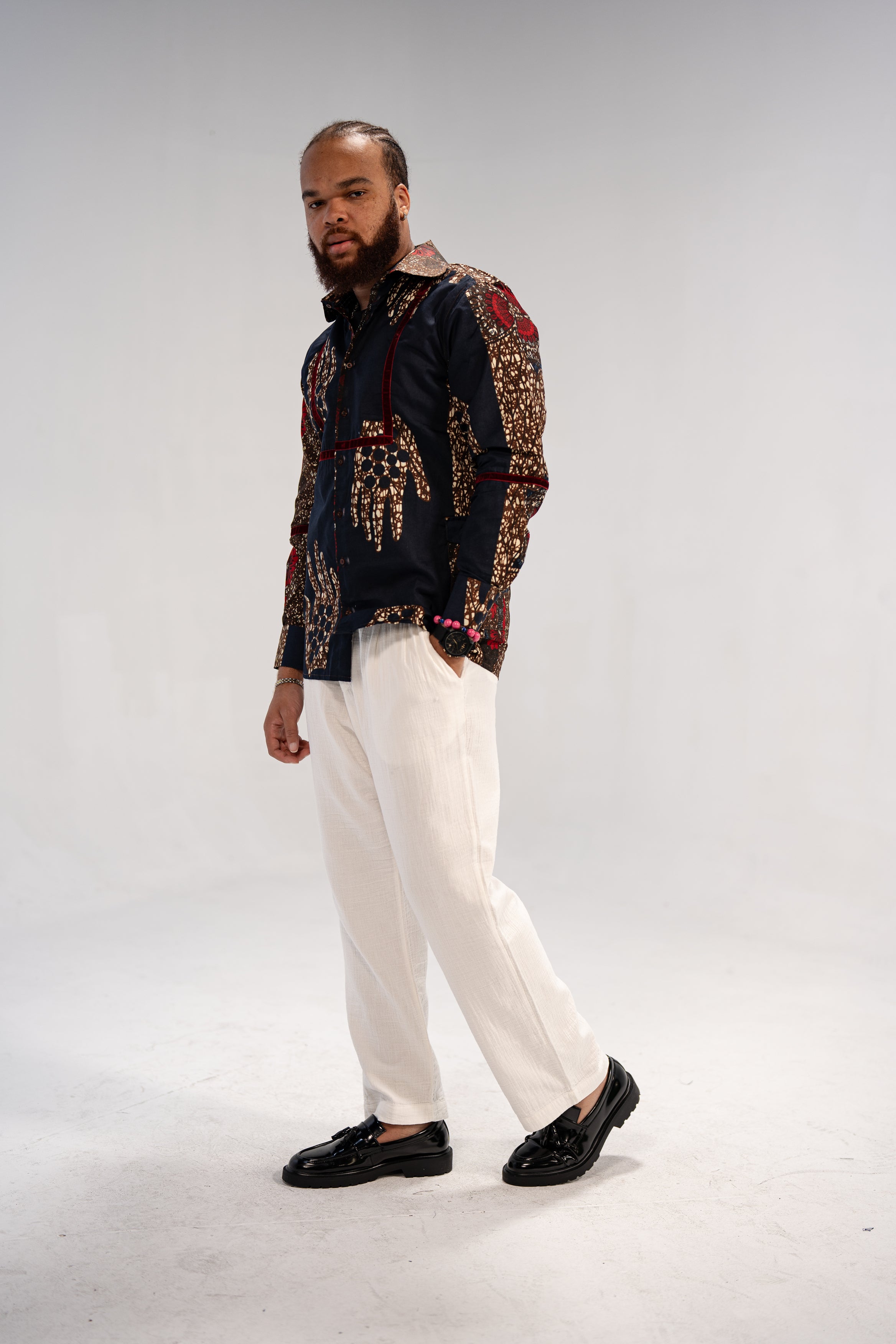 Azu Men’s African Print Shirt (Navy Red Multipattern)