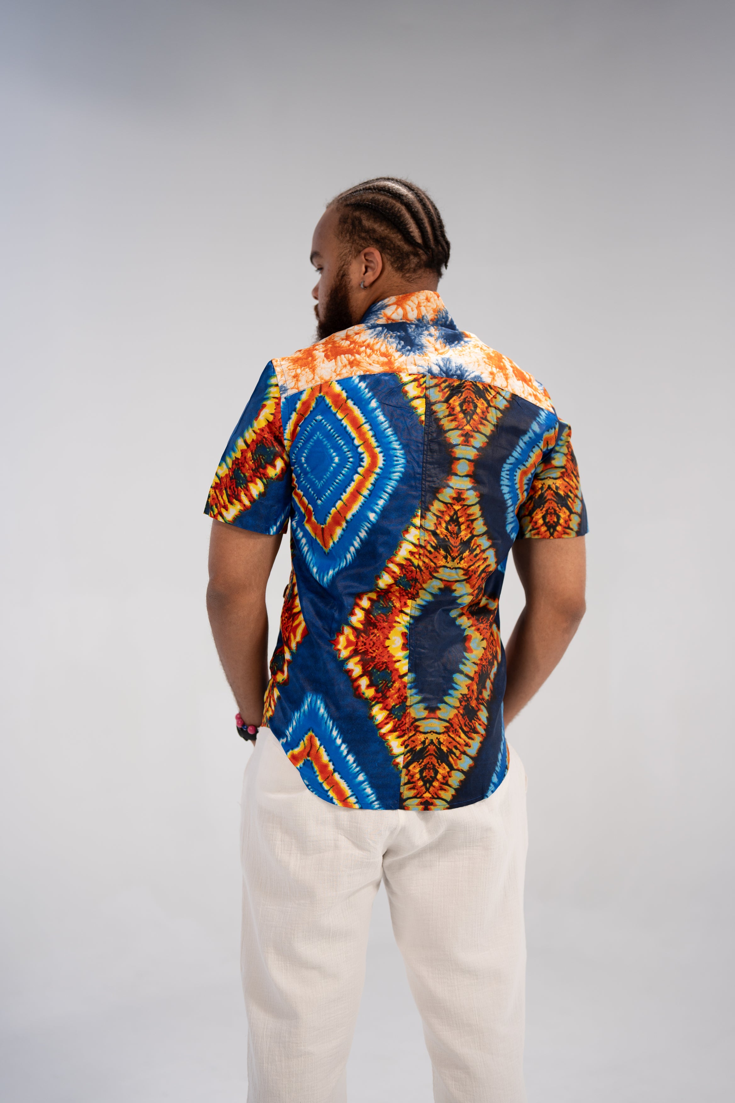 Chike Men's African Print Shirt (Blue Navy Tribal)