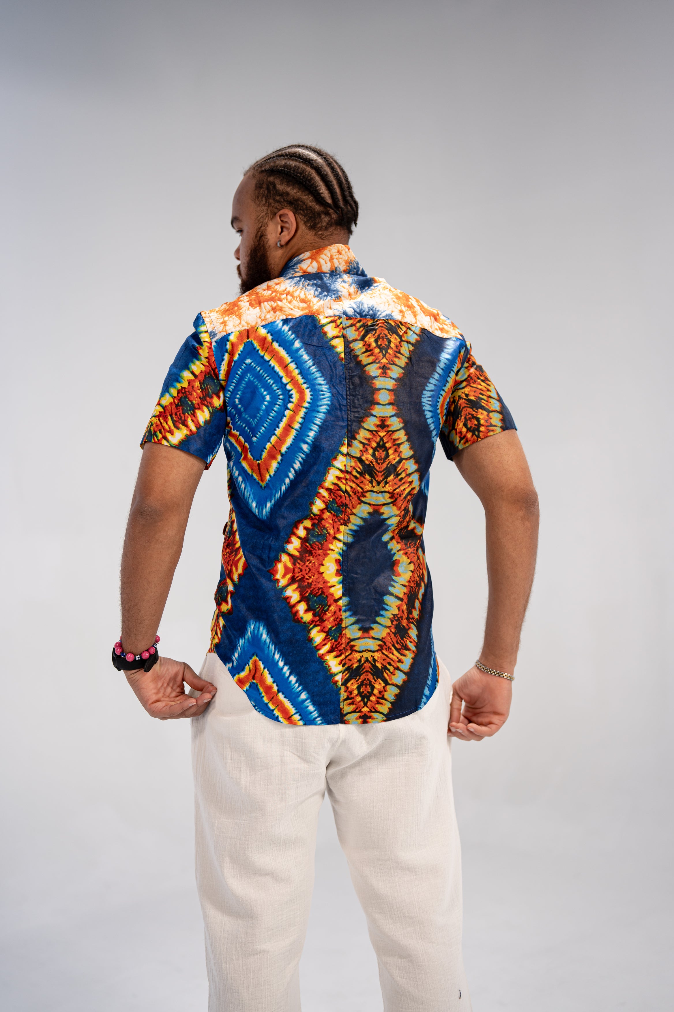 Chike Men's African Print Shirt (Blue Navy Tribal)