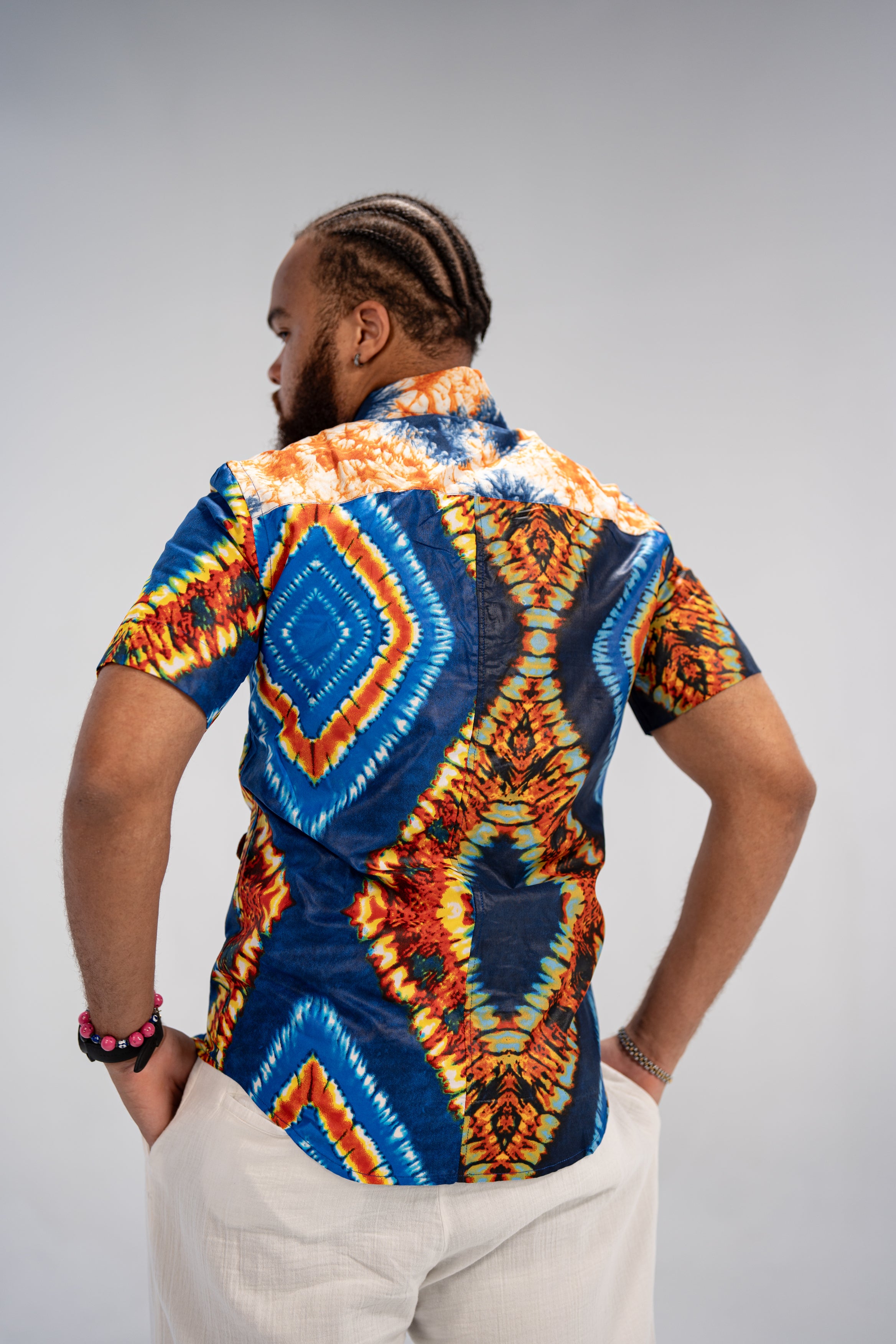 Chike Men's African Print Shirt (Blue Navy Tribal)