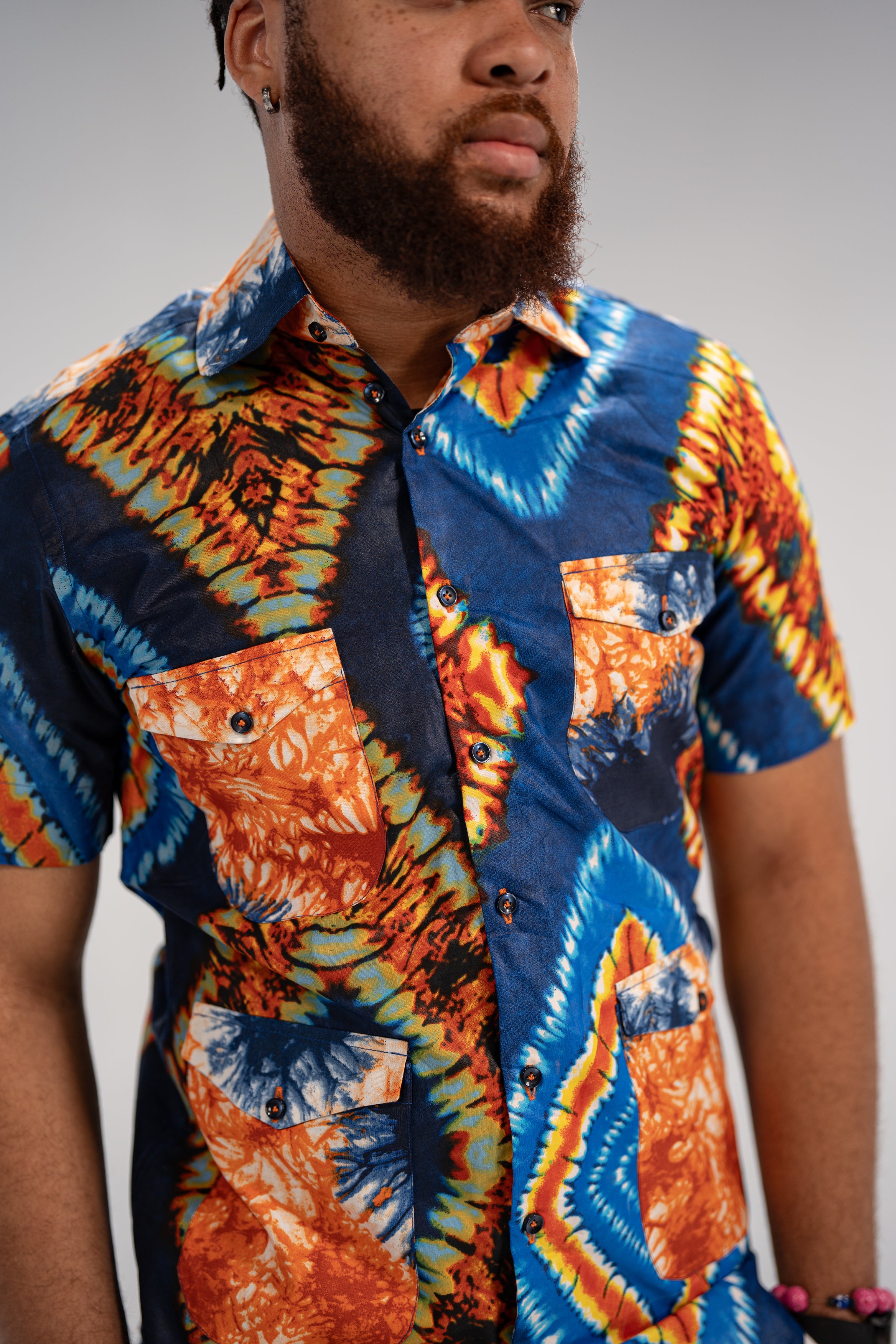 Chike Men's African Print Shirt (Blue Navy Tribal)