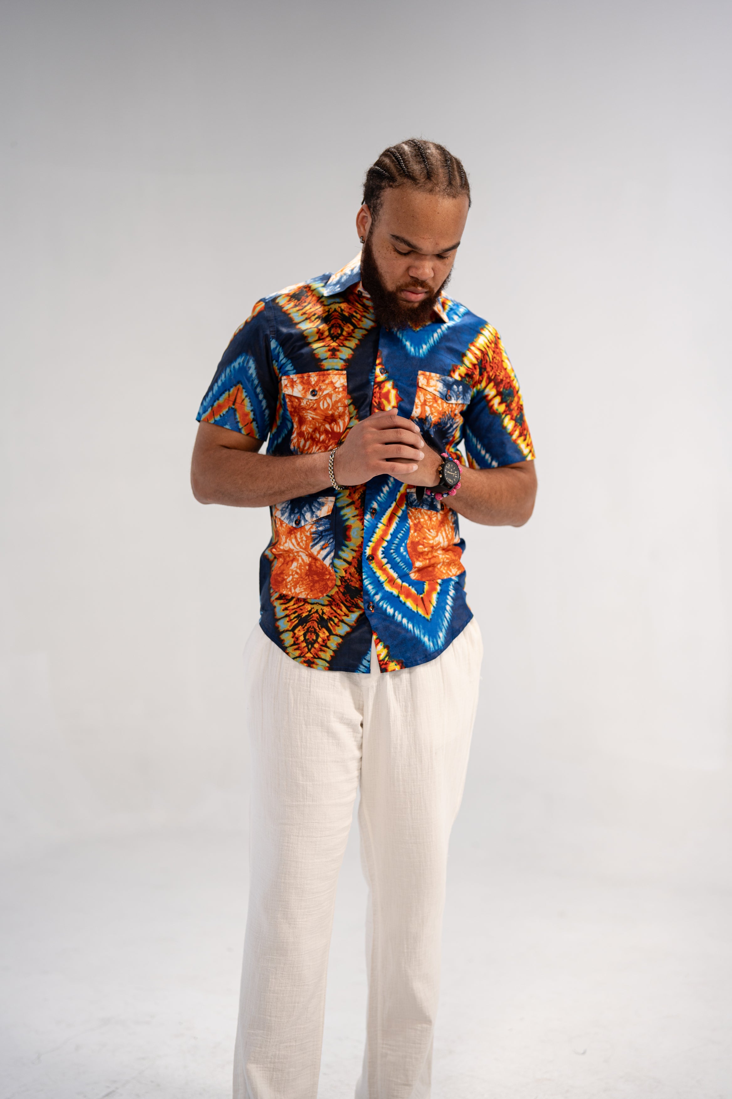 Chike Men's African Print Shirt (Blue Navy Tribal)