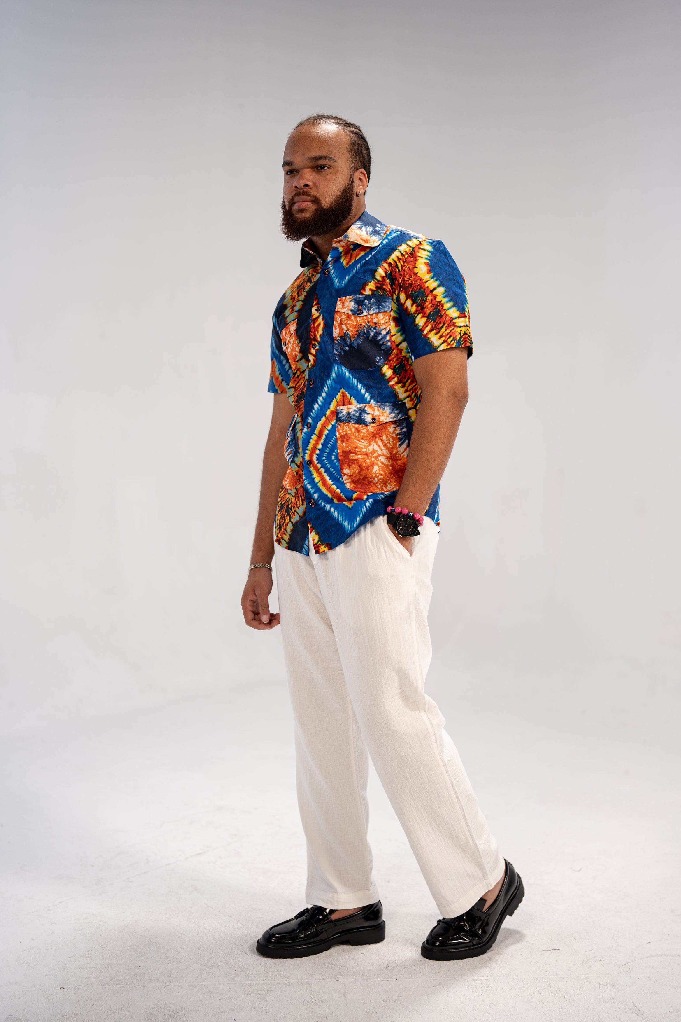Chike Men's African Print Shirt (Blue Navy Tribal)