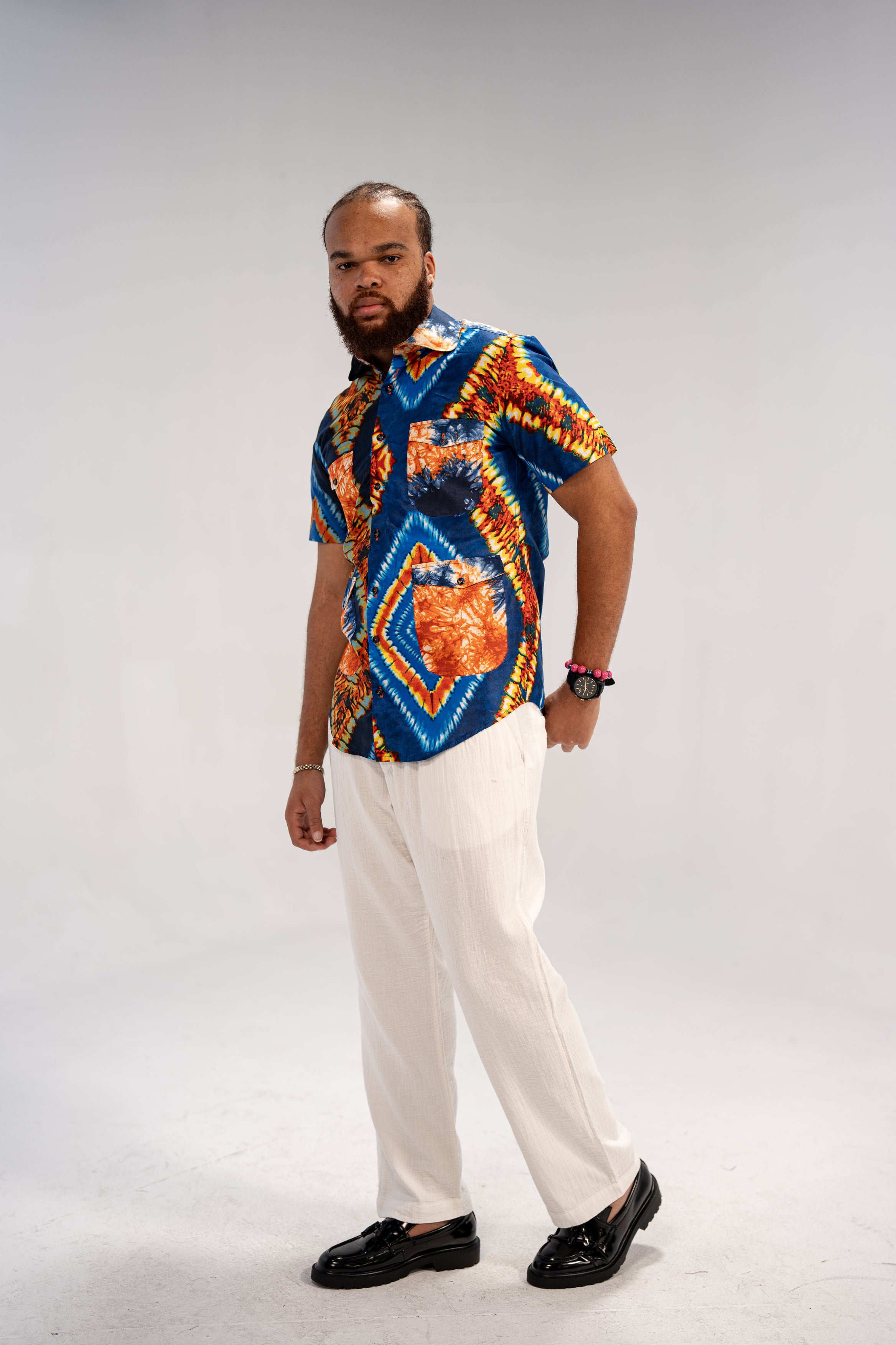 Chike Men's African Print Shirt (Blue Navy Tribal)