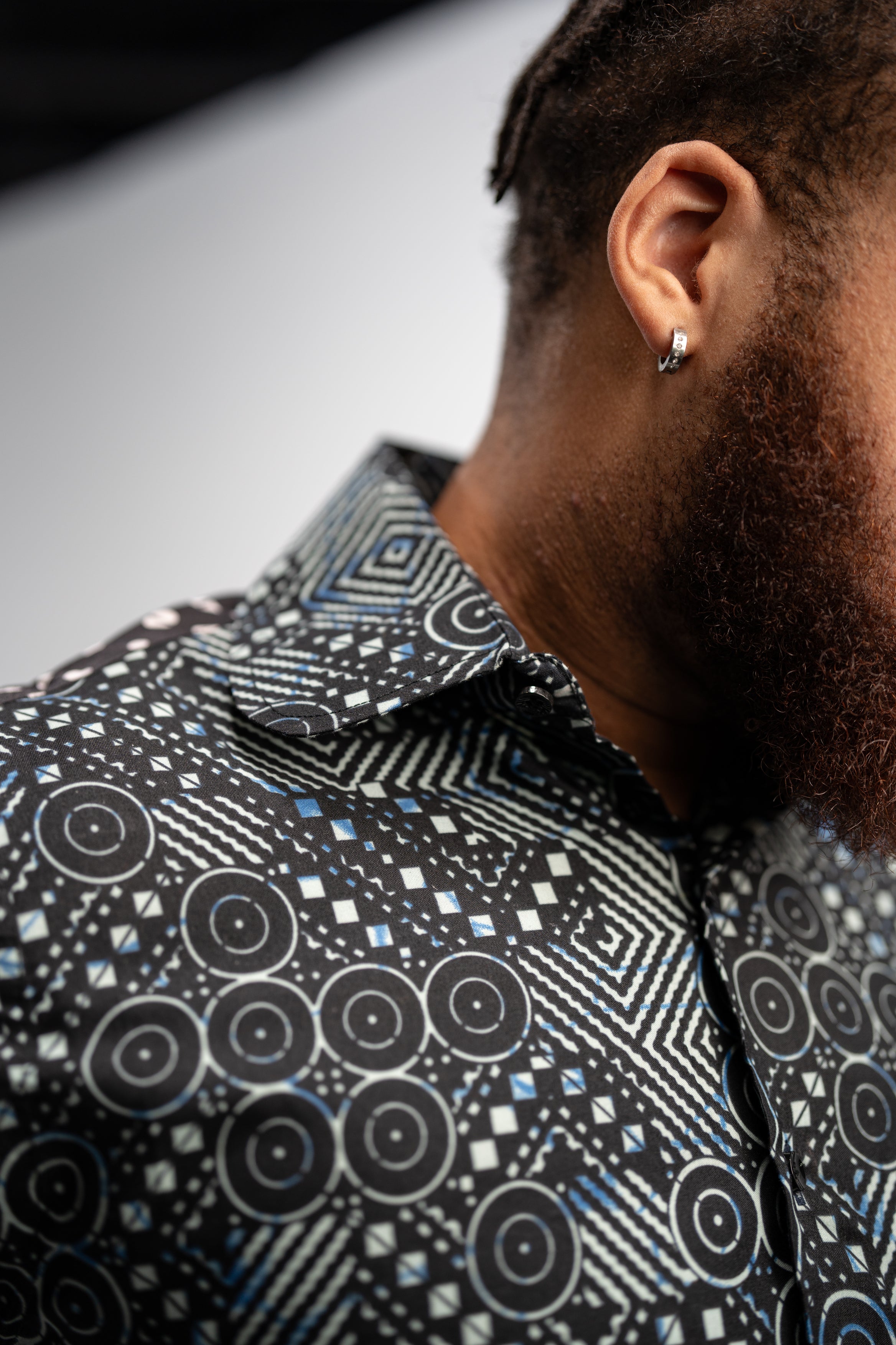 Ababio Men's African Print Shirt (Natural Mudcloth)