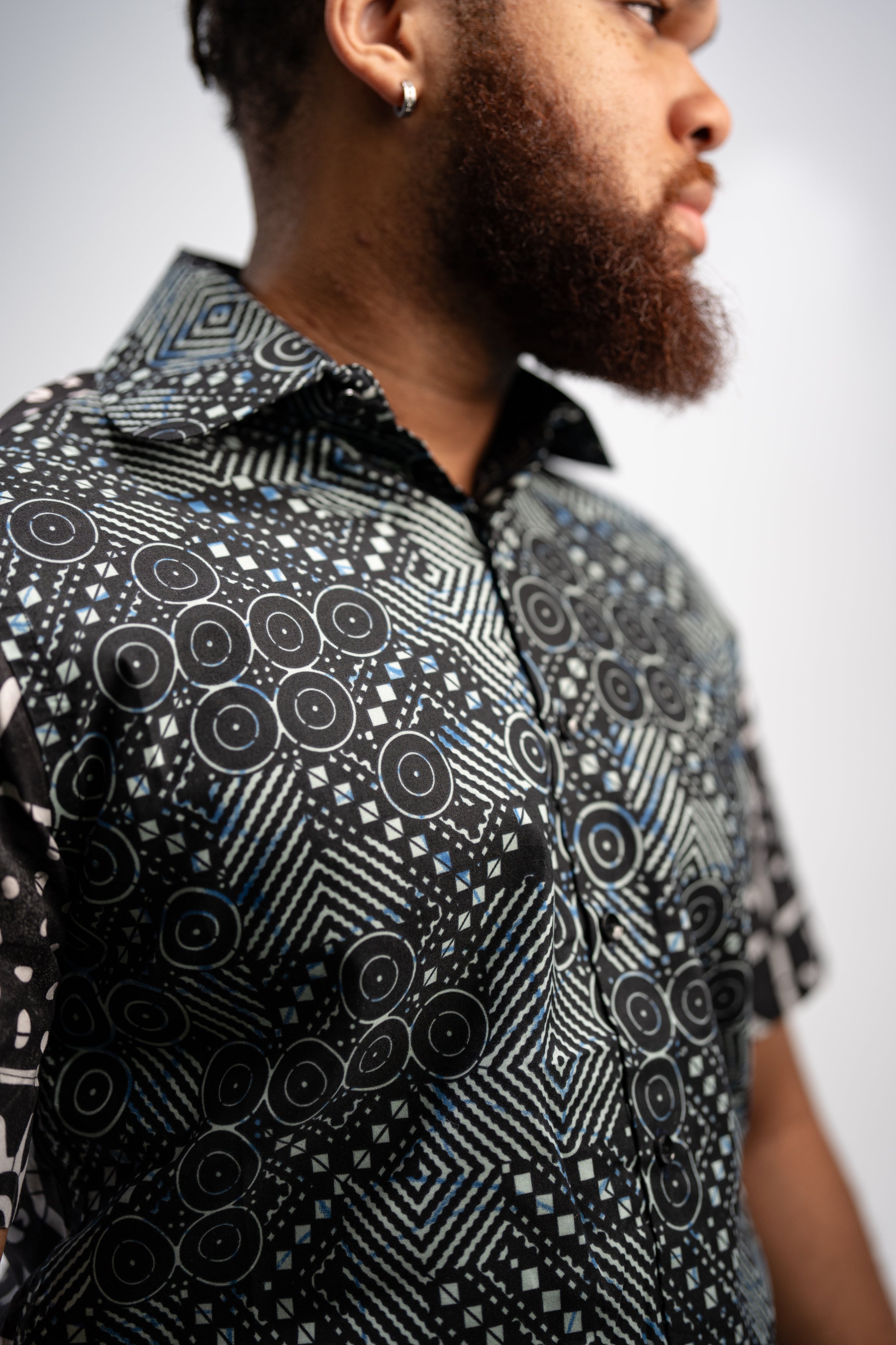 Ababio Men's African Print Shirt (Natural Mudcloth)