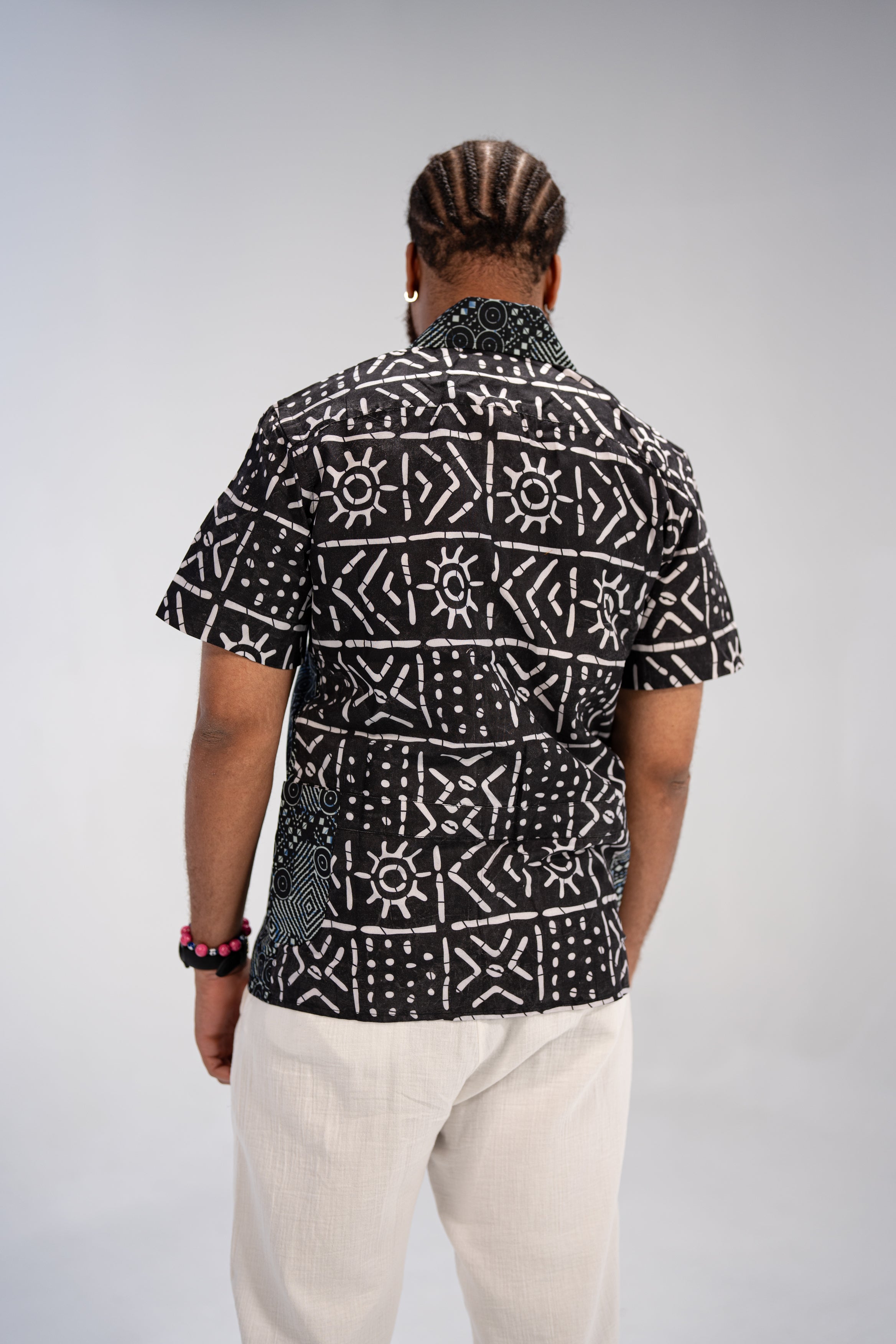 Ababio Men's African Print Shirt (Natural Mudcloth)
